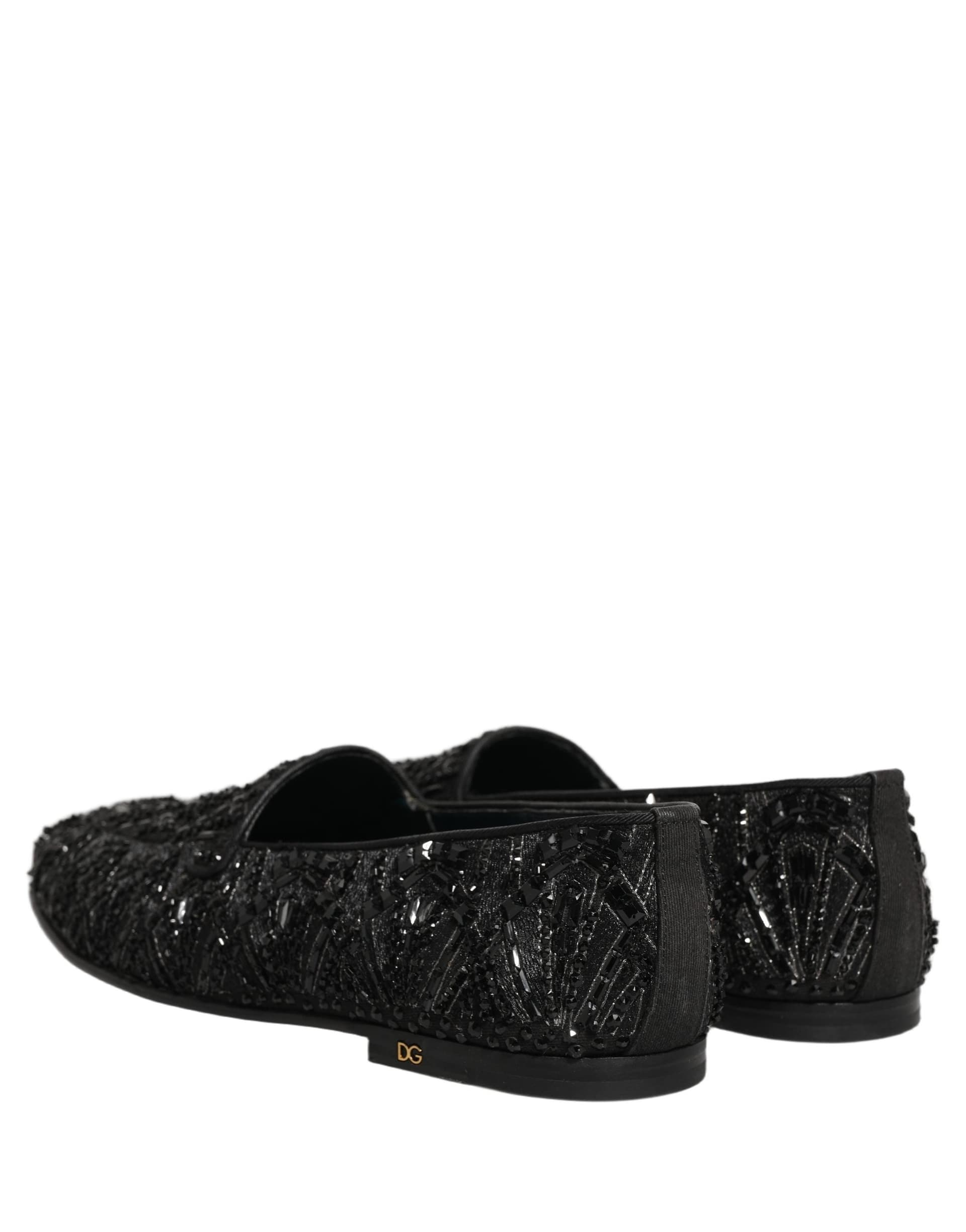 Dolce & Gabbana Black Velvet Embroidered Dress Loafers Shoes - 5