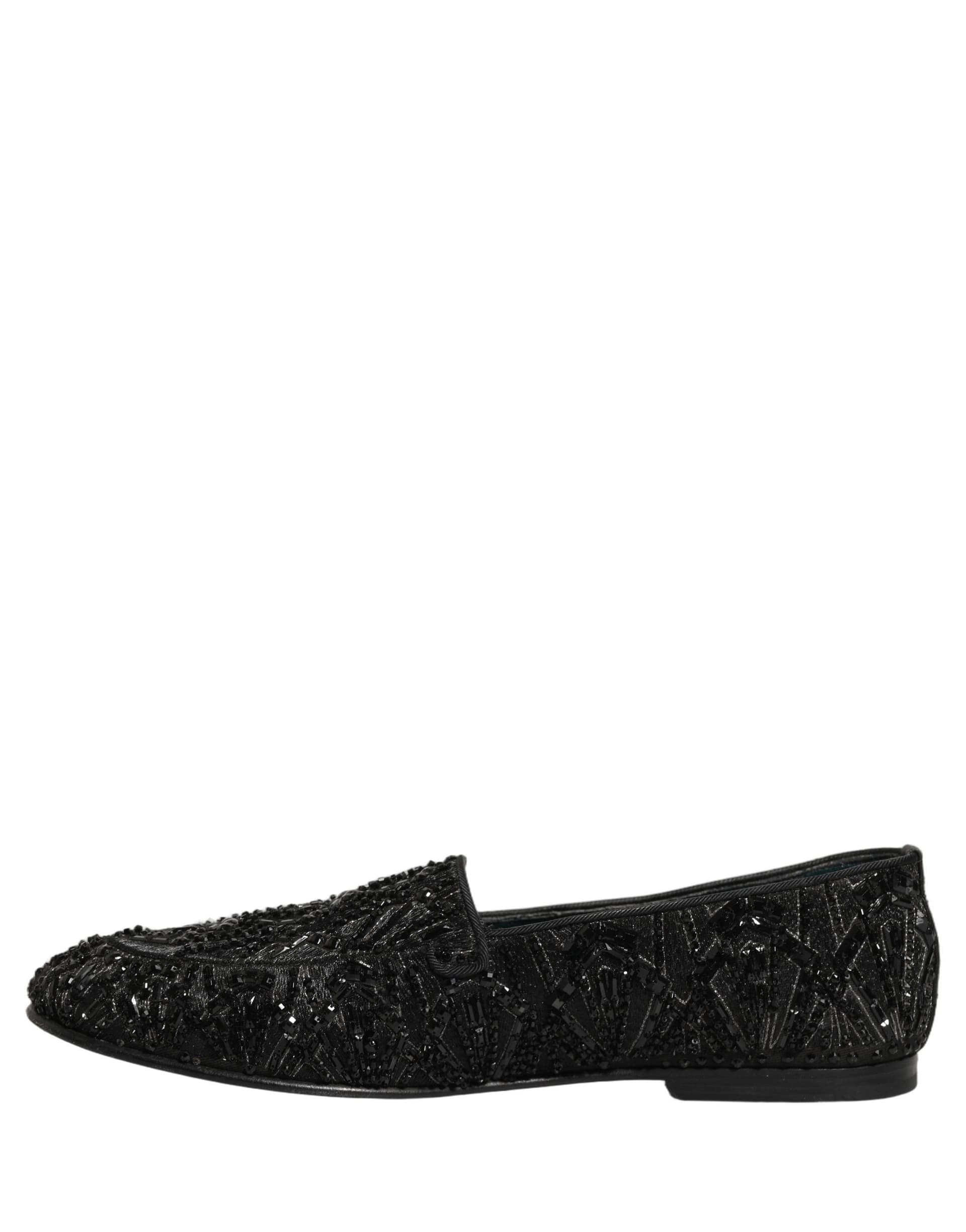 Dolce & Gabbana Black Velvet Embroidered Dress Loafers Shoes - 6