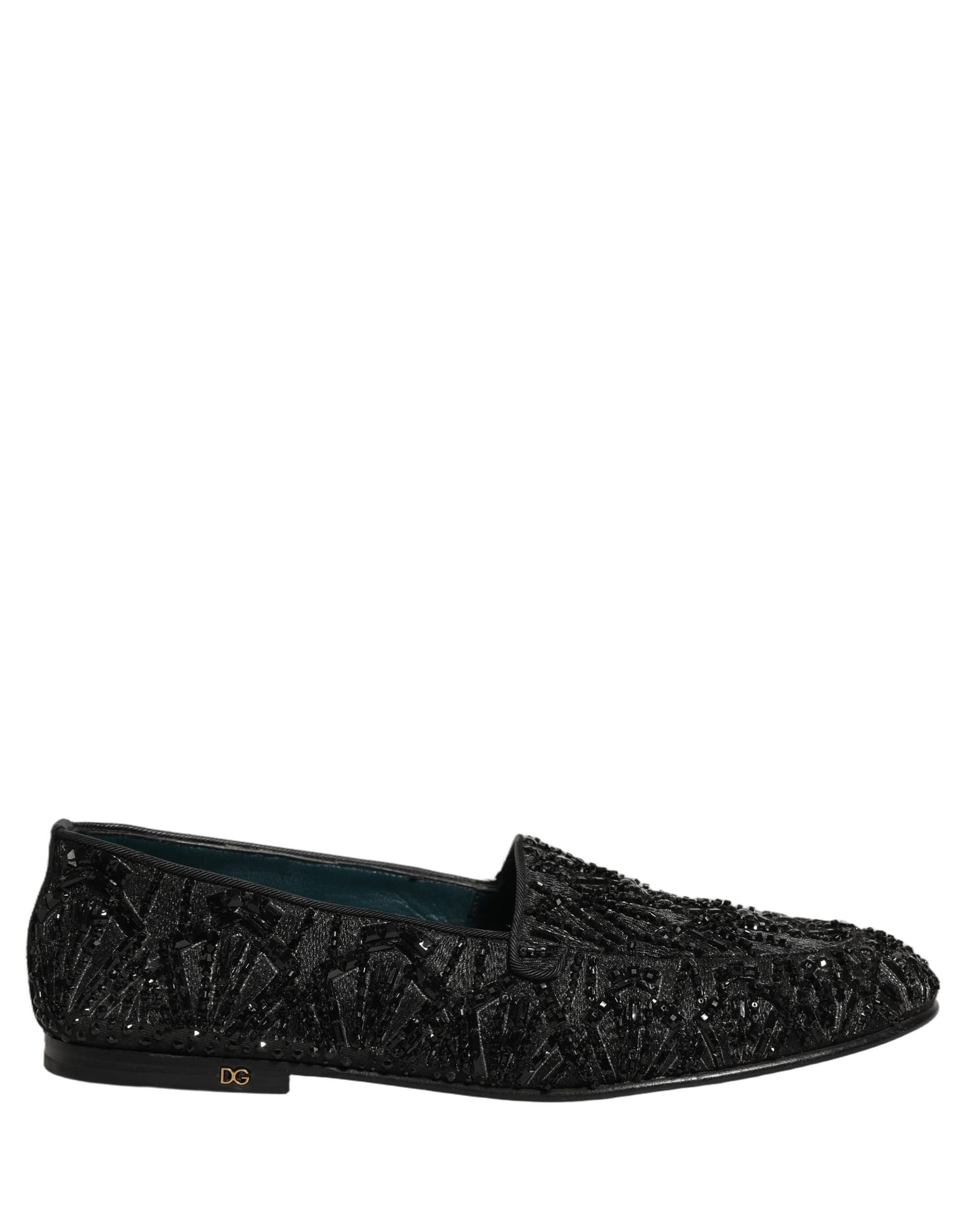 Dolce & Gabbana Black Velvet Embroidered Dress Loafers Shoes - 7