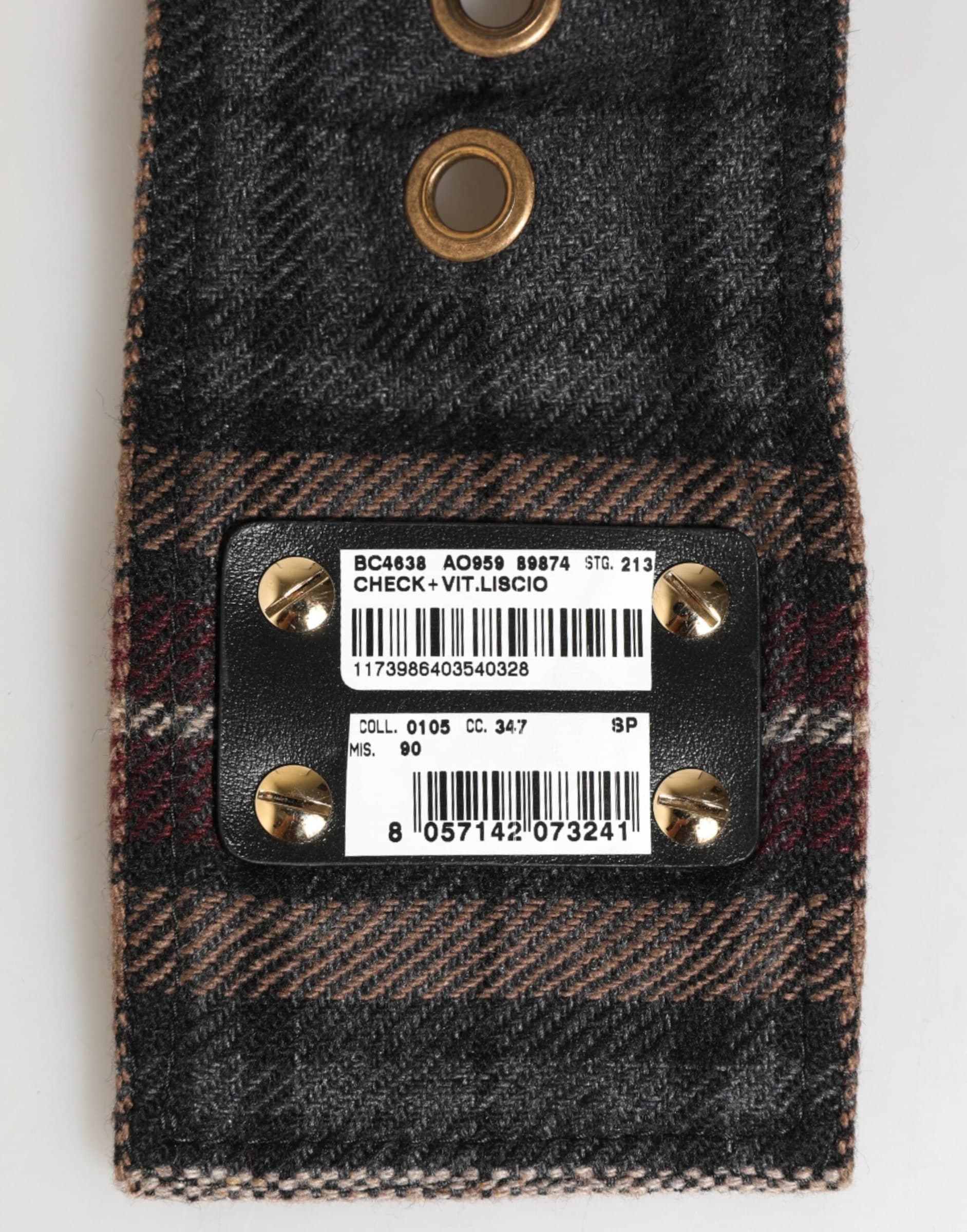 Dolce & Gabbana Plaid Fabric Logo Plate Brass Buckle Belt - 3