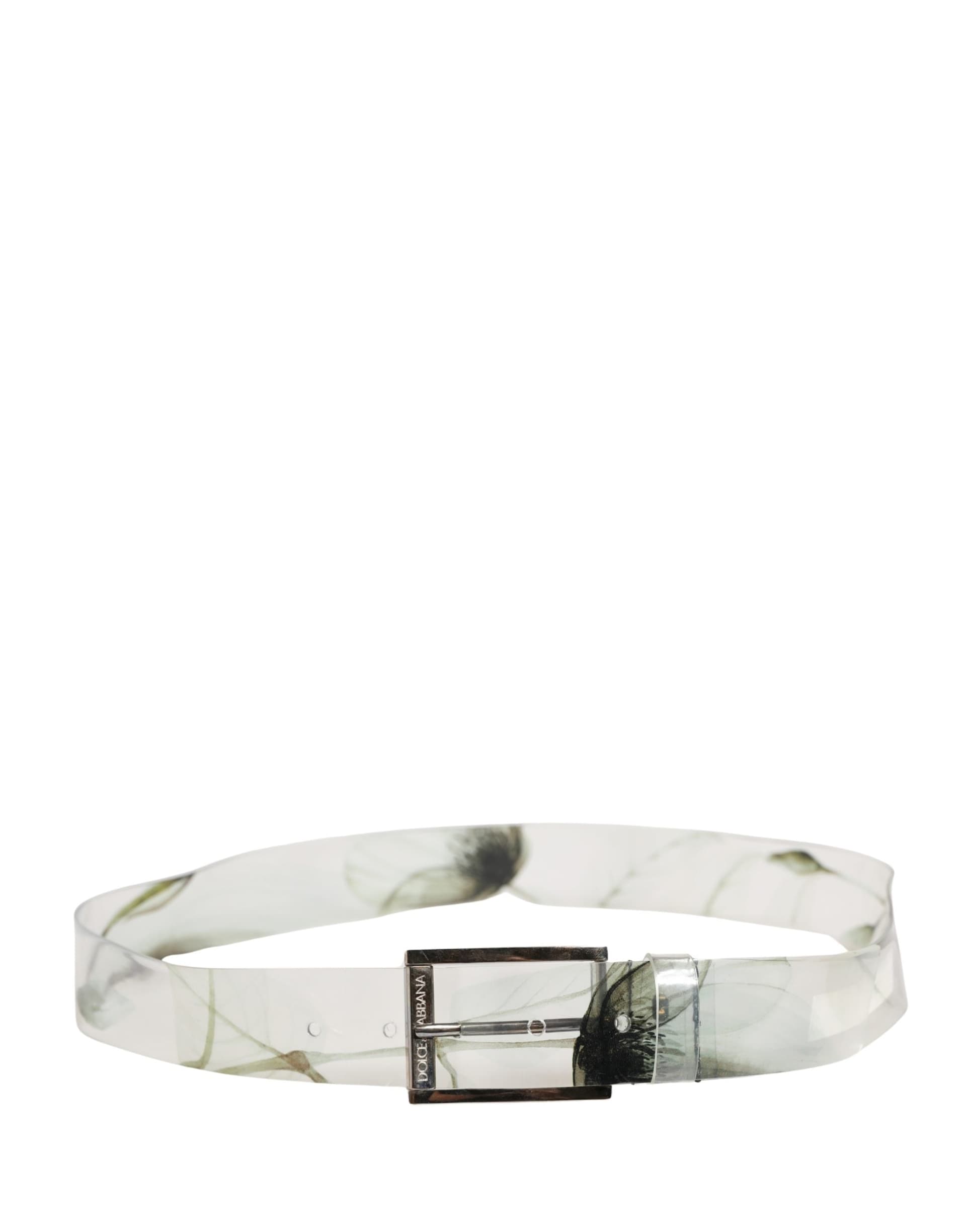 Dolce & Gabbana Men White Floral PVC Silver Metal Buckle Belt - 3