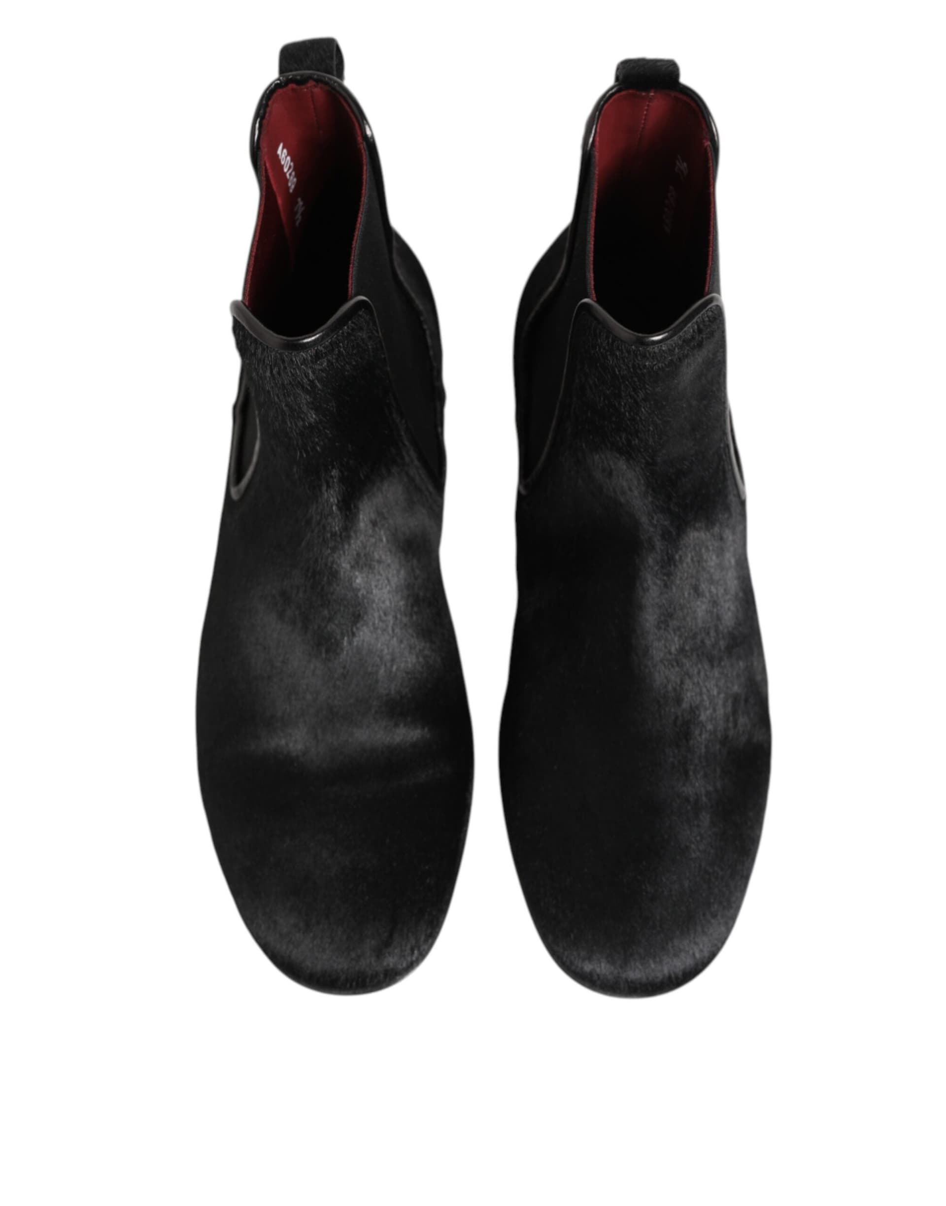 Dolce & Gabbana Black Leather Fur Men CHELSEA Boots Shoes - 2