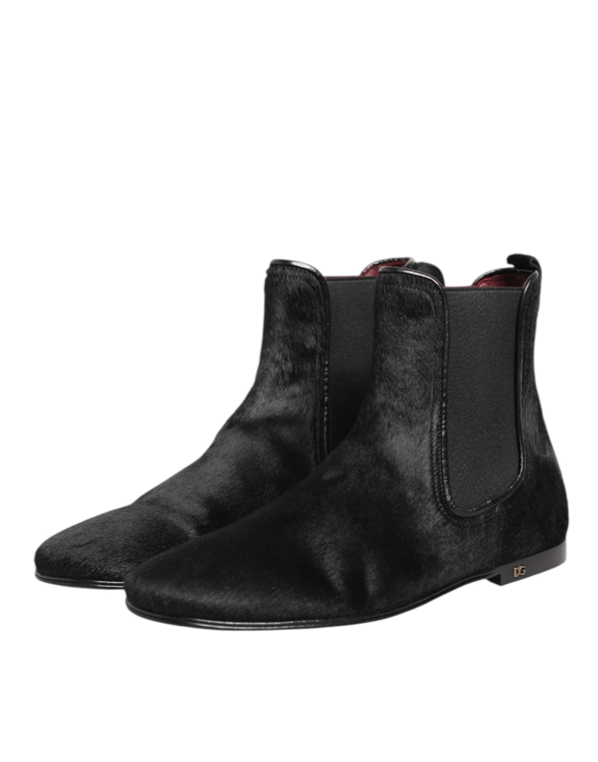 Dolce & Gabbana Black Leather Fur Men CHELSEA Boots Shoes - 3