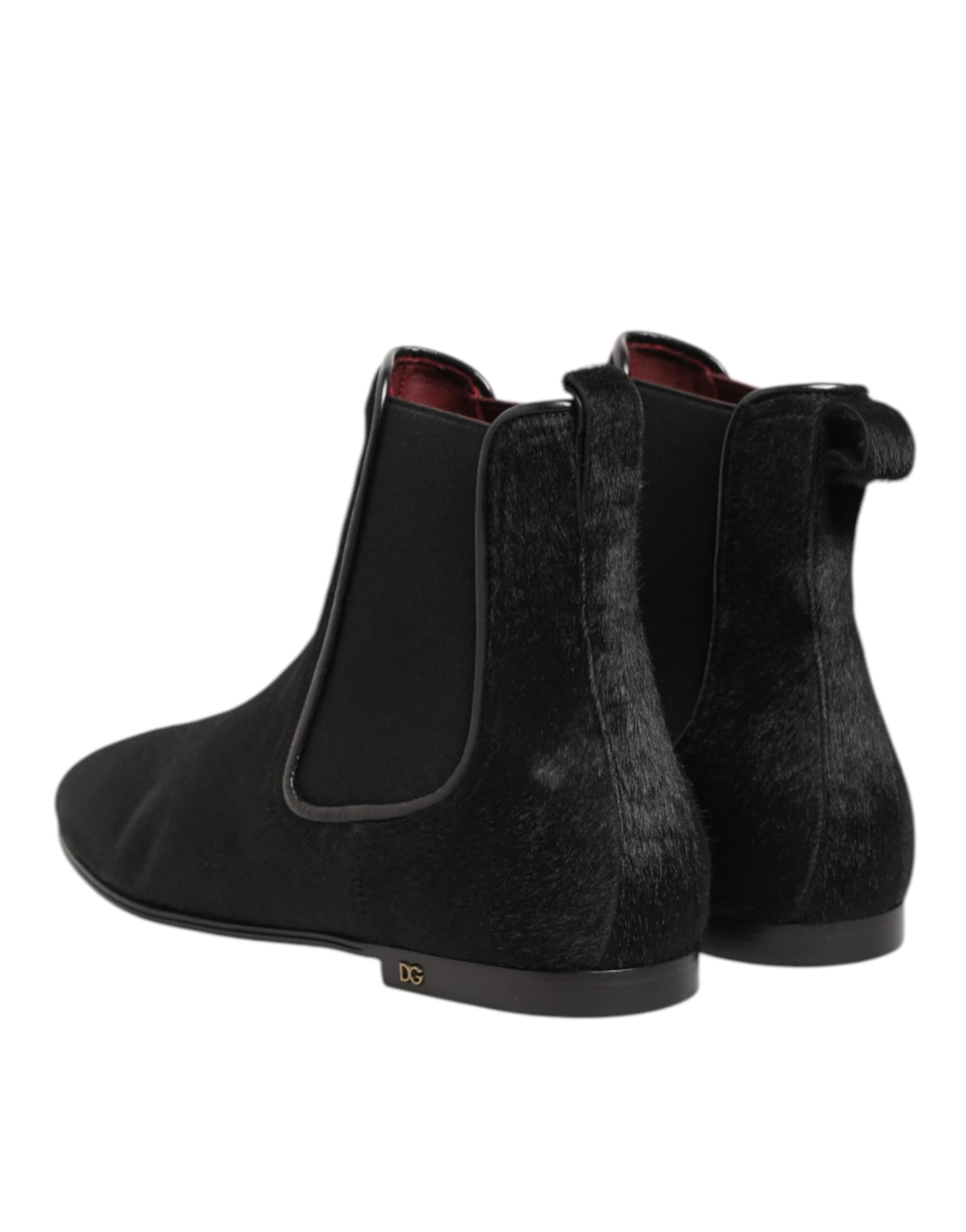 Dolce & Gabbana Black Leather Fur Men CHELSEA Boots Shoes - 4