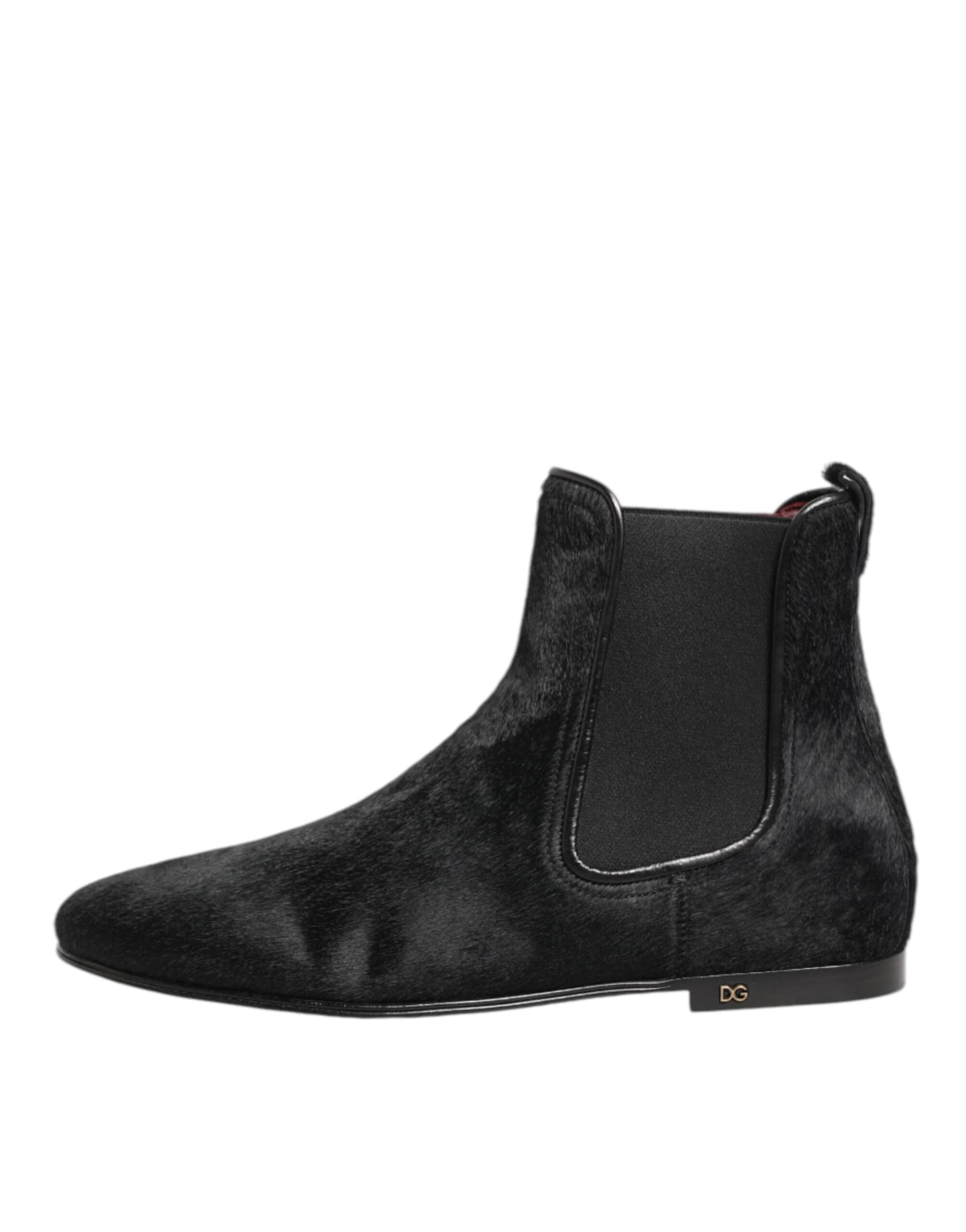 Dolce & Gabbana Black Leather Fur Men CHELSEA Boots Shoes - 5