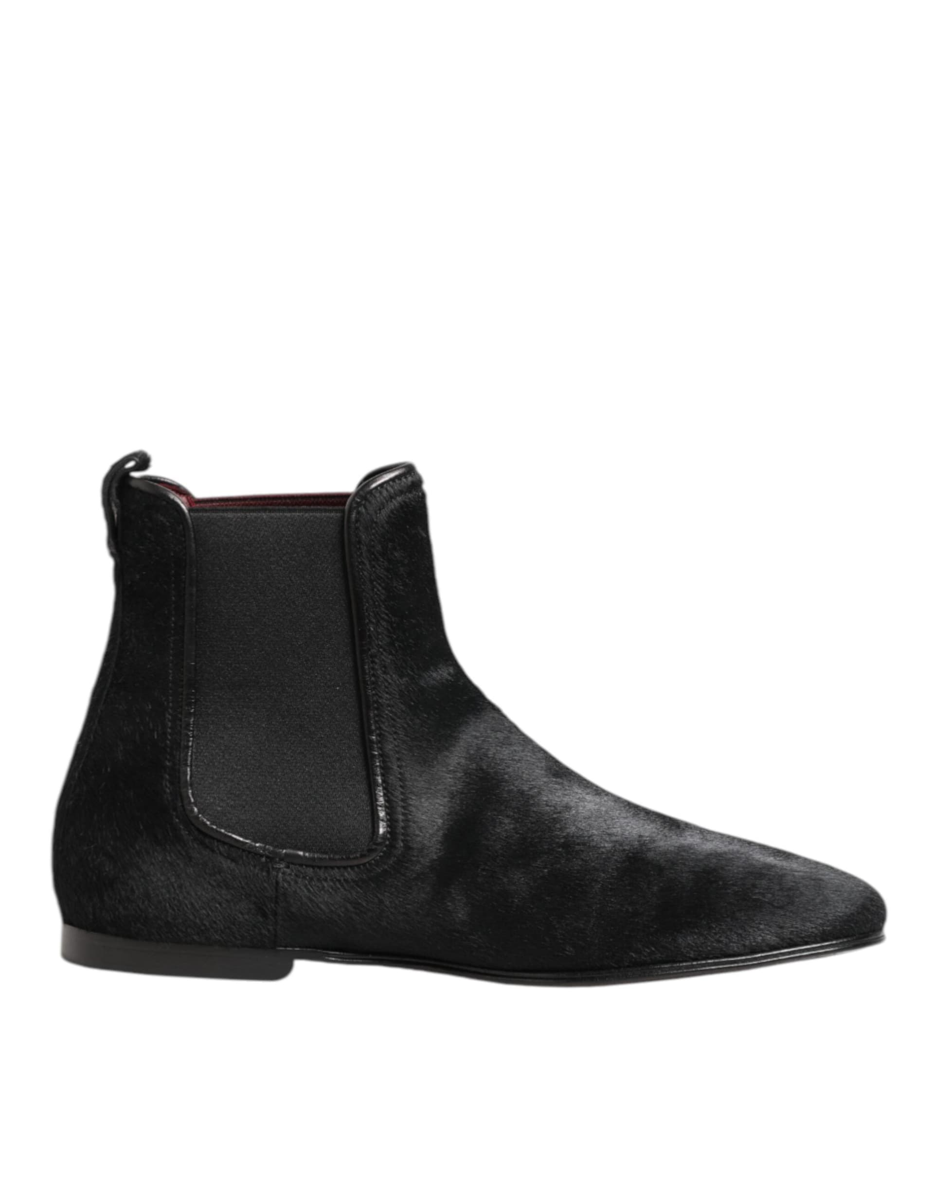 Dolce & Gabbana Black Leather Fur Men CHELSEA Boots Shoes - 6