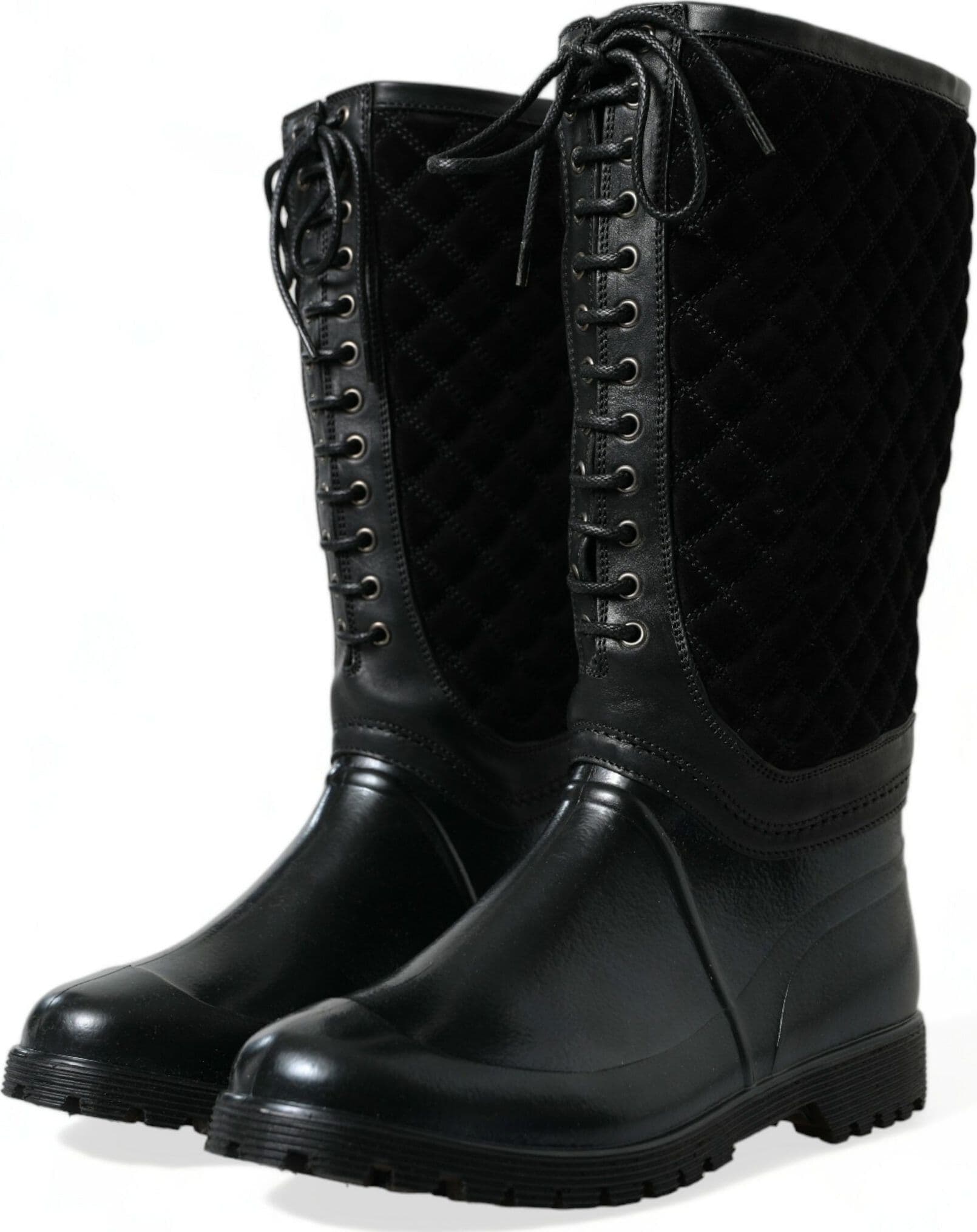Dolce & Gabbana Black Chioggia Rubber Suede Rain Boots Shoes - 2