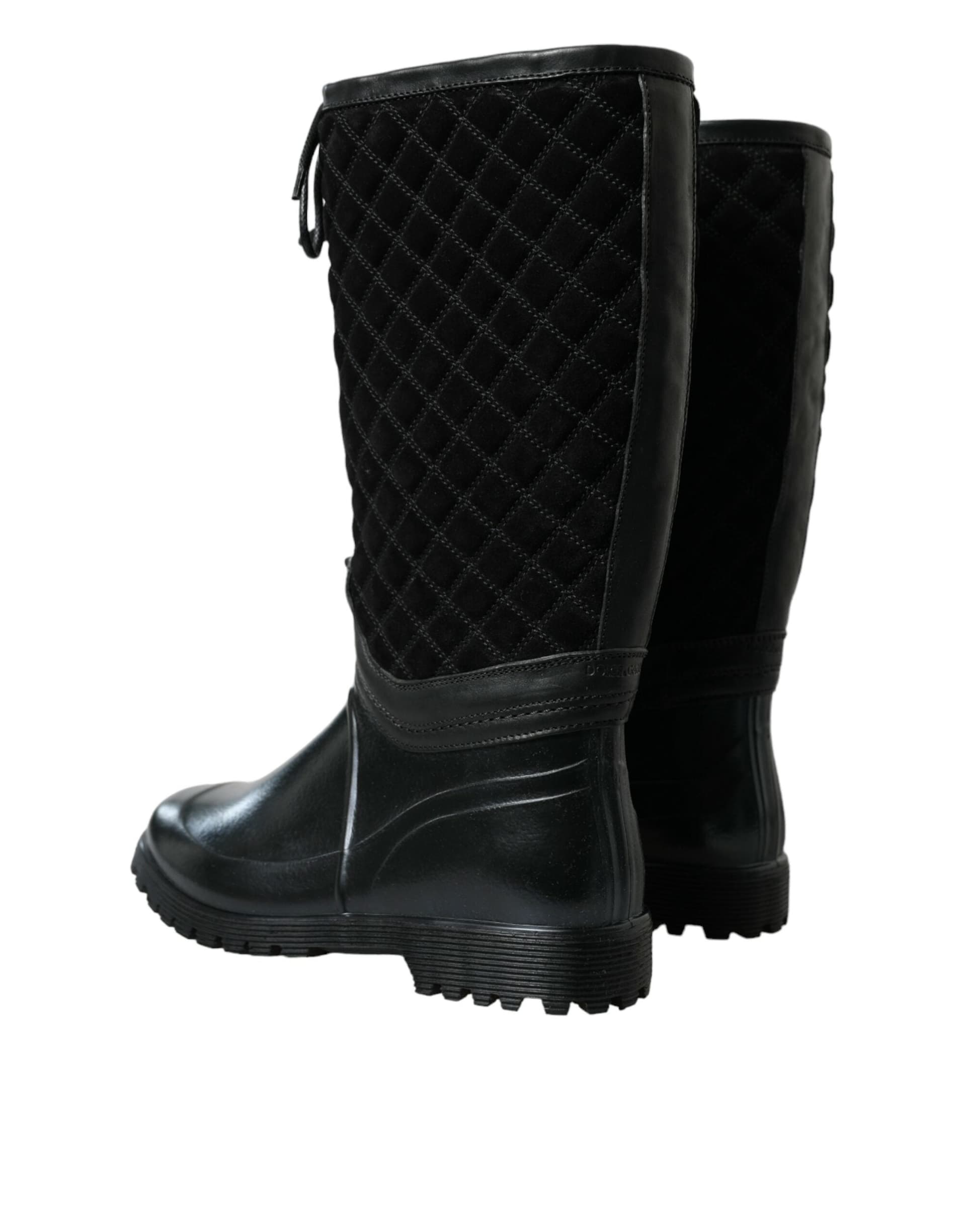Dolce & Gabbana Black Chioggia Rubber Suede Rain Boots Shoes - 3