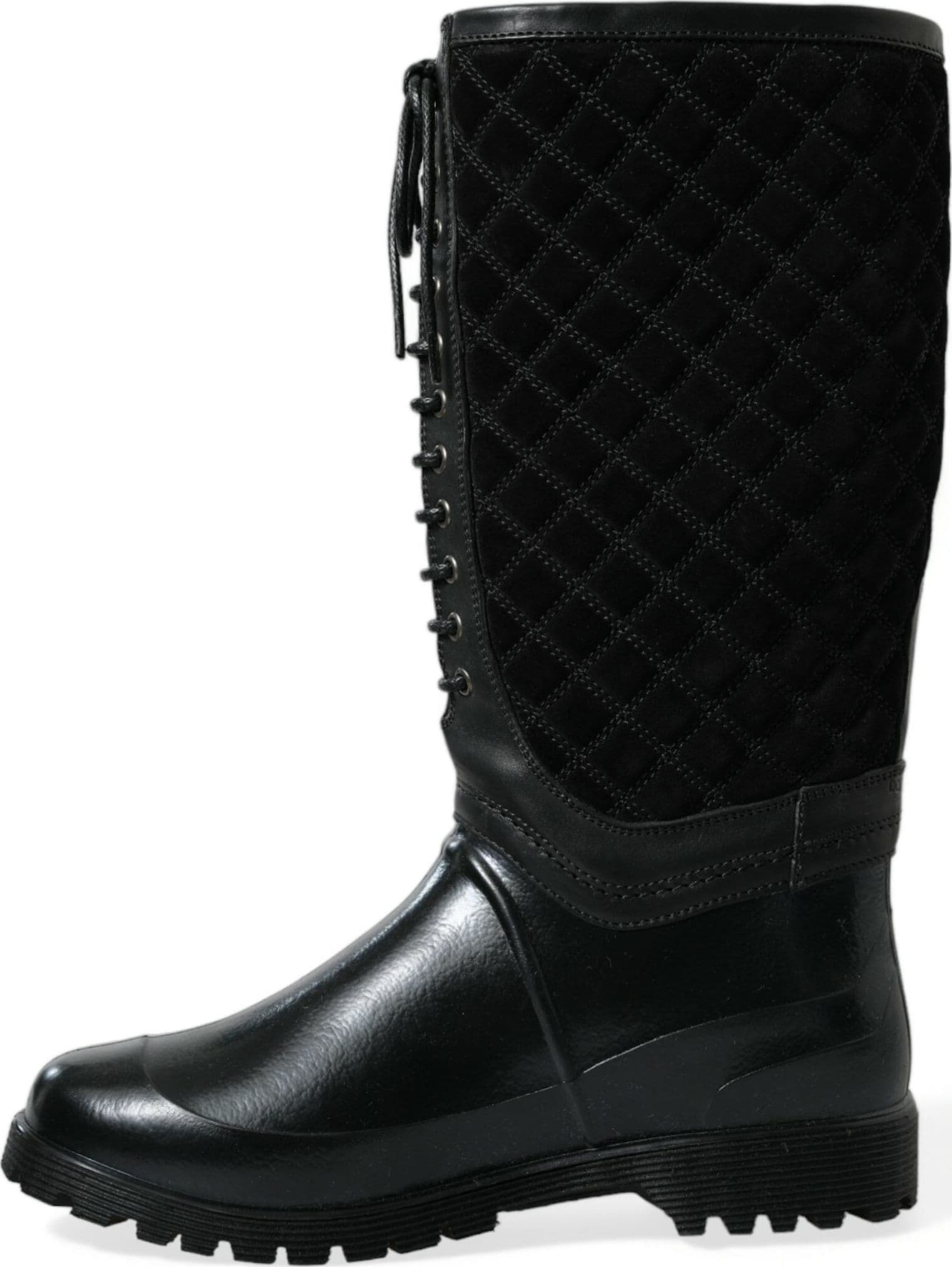 Dolce & Gabbana Black Chioggia Rubber Suede Rain Boots Shoes - 4