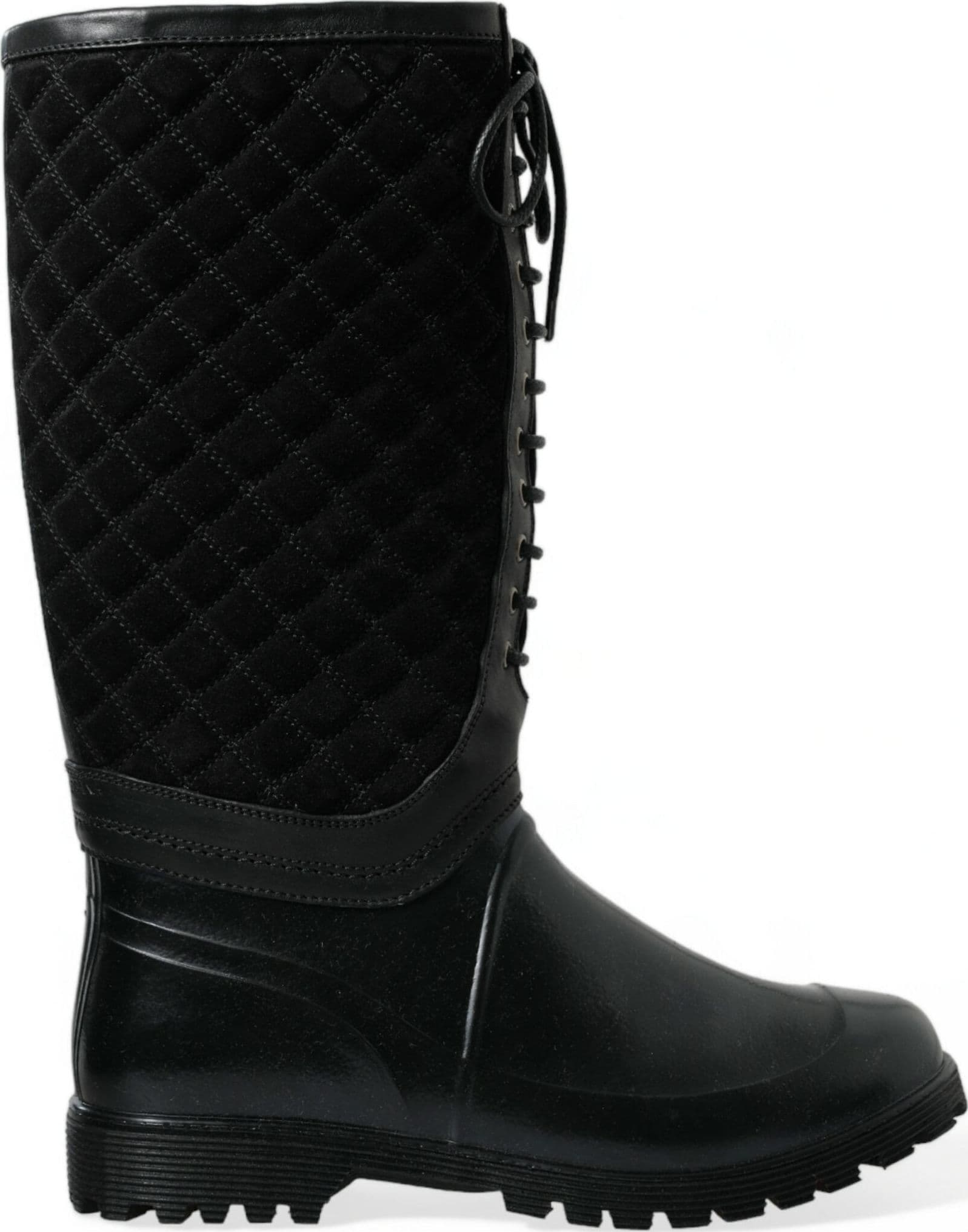 Dolce & Gabbana Black Chioggia Rubber Suede Rain Boots Shoes - 5