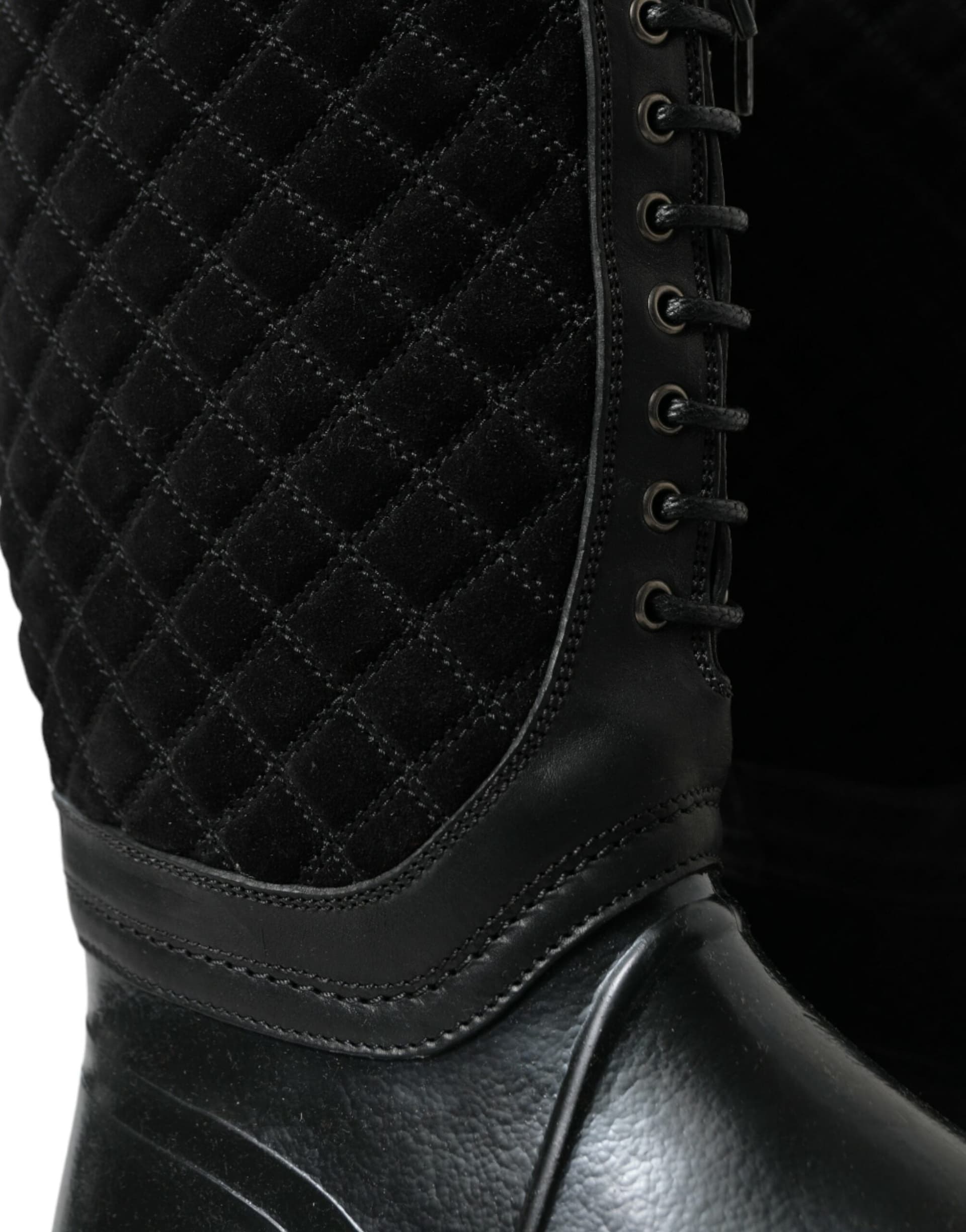 Dolce & Gabbana Black Chioggia Rubber Suede Rain Boots Shoes - 7
