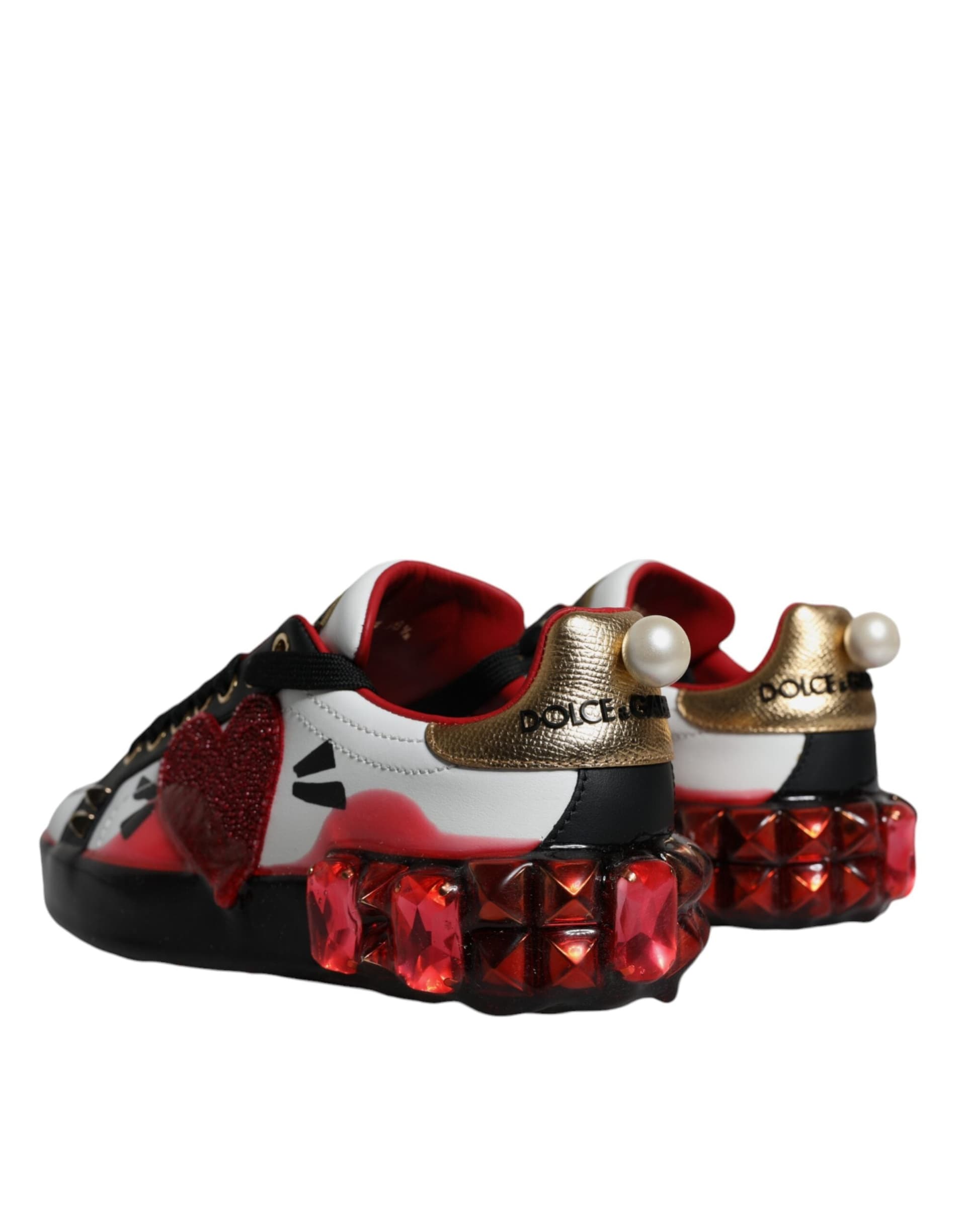 Dolce & Gabbana White Red Crystals Leather Portofino Sneakers Shoes - 3