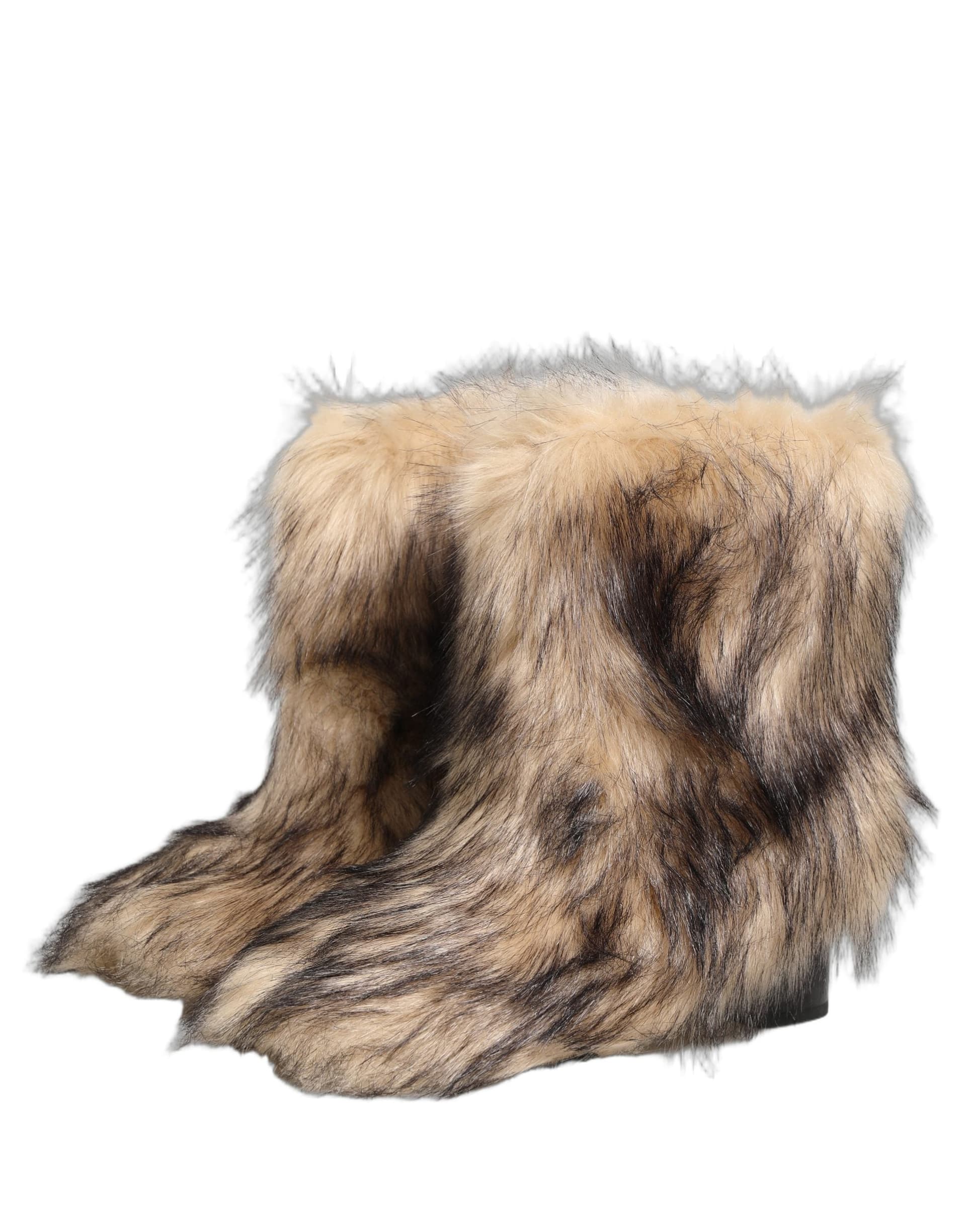 Dolce & Gabbana Brown Faux Fur Mid Calf Men Boots Shoes - 4
