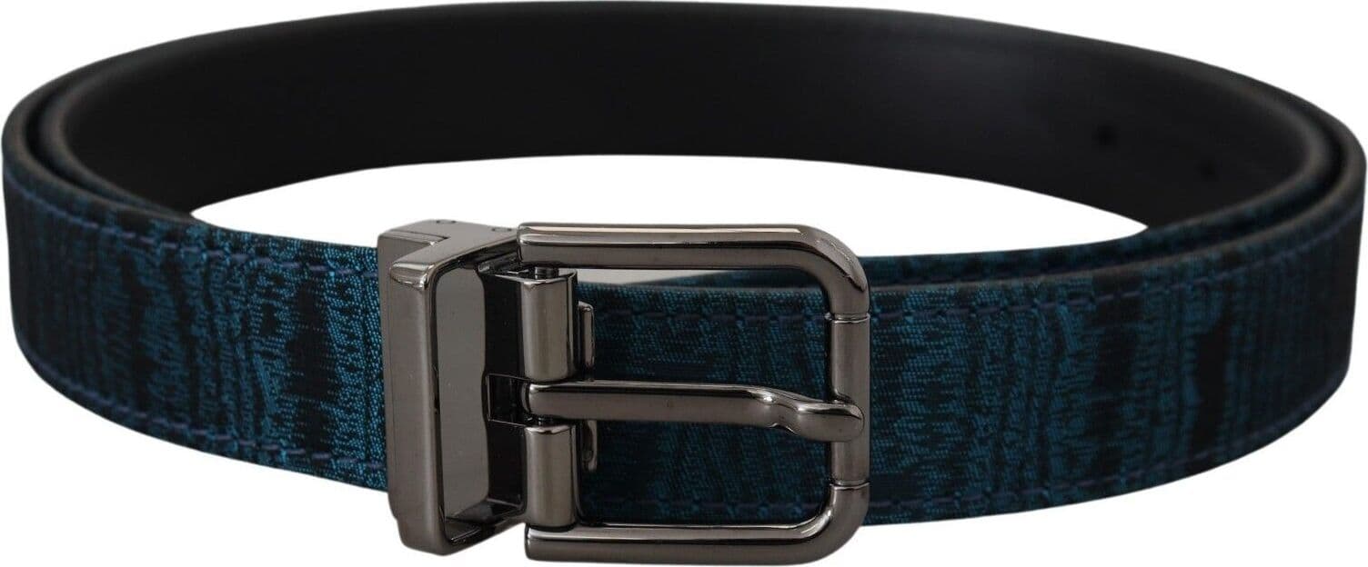 Dolce & Gabbana Blue Jacquard Moire Silver Metal Belt Men - 2