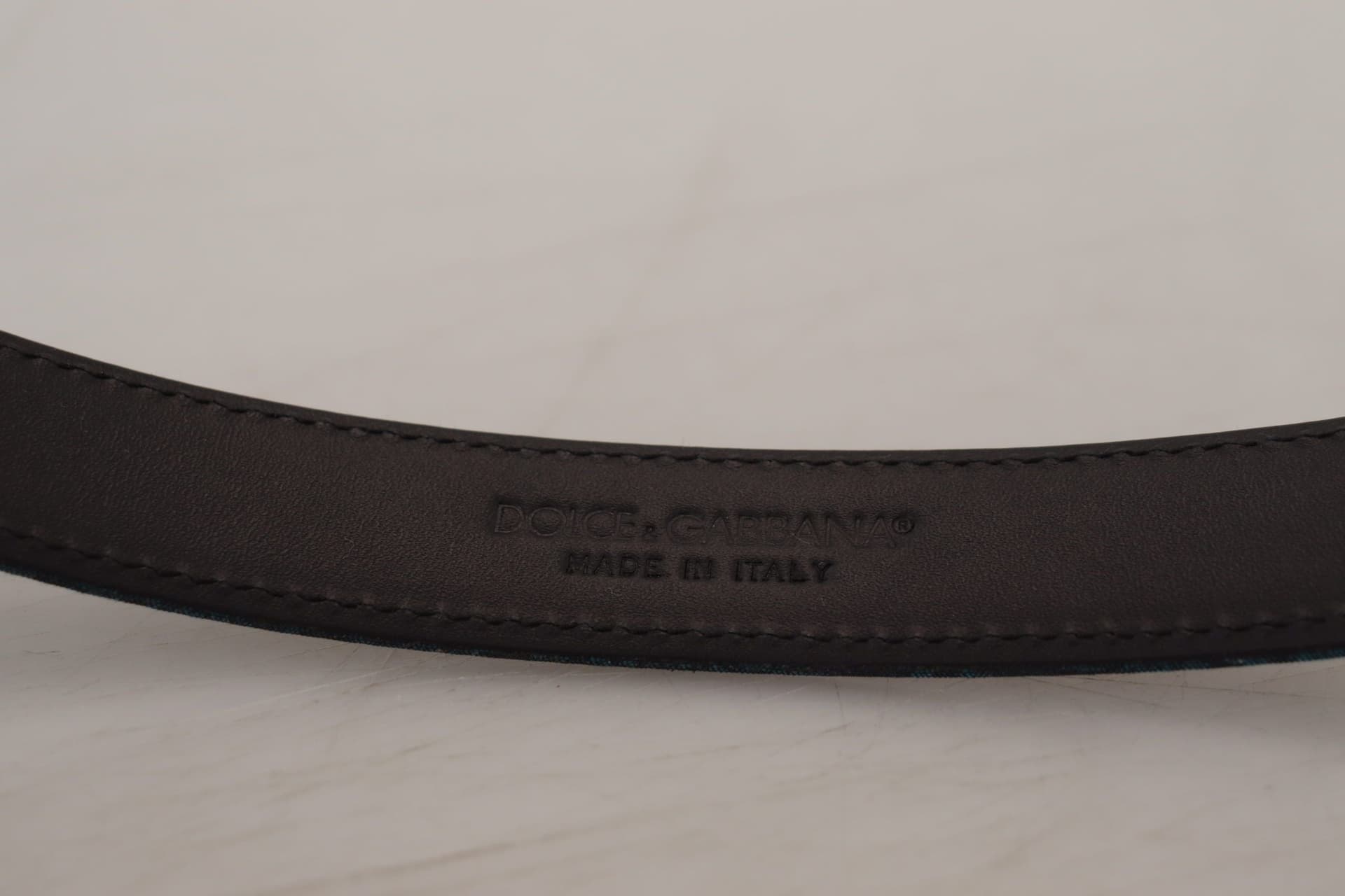 Dolce & Gabbana Blue Jacquard Moire Silver Metal Belt Men - 4