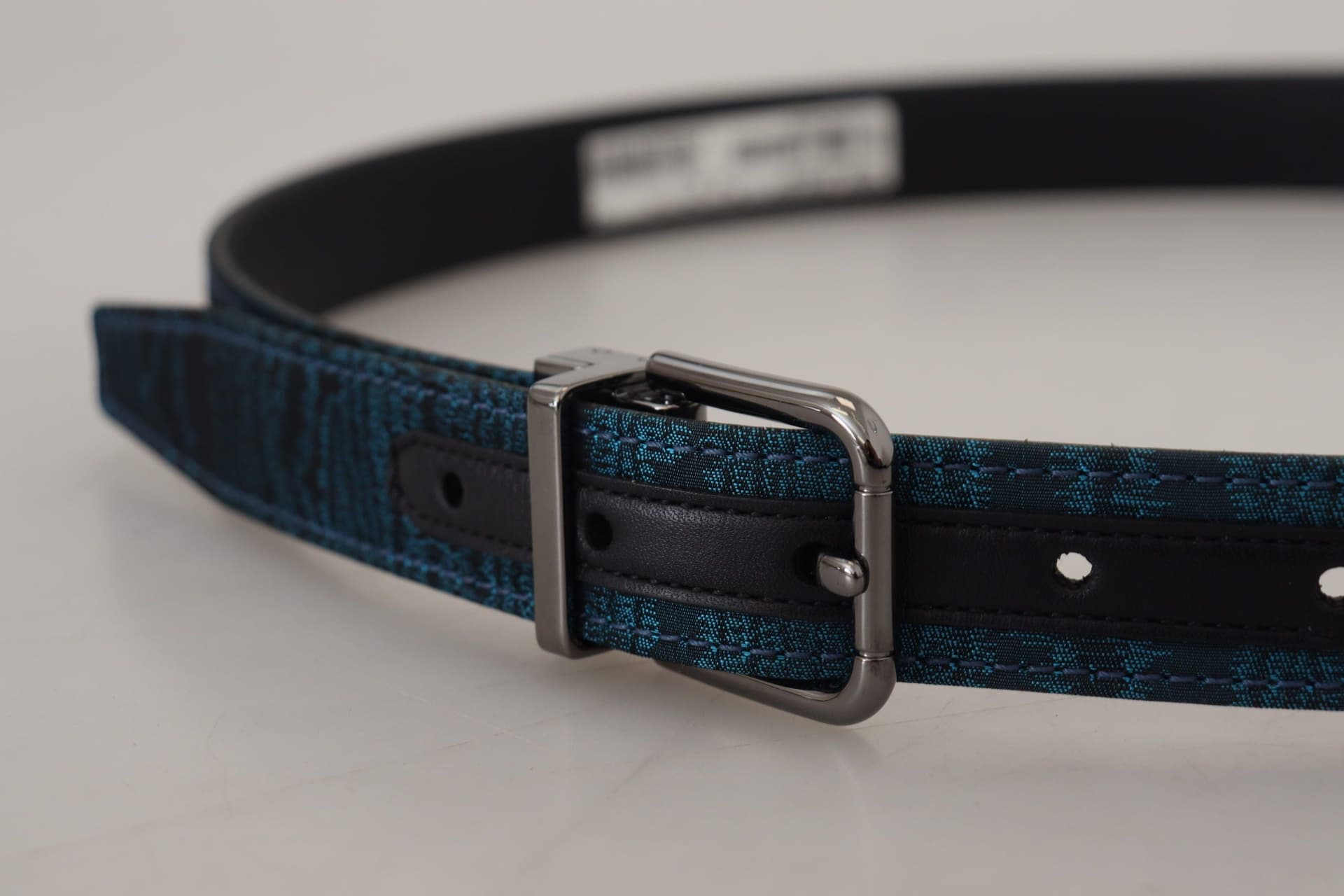 Dolce & Gabbana Blue Jacquard Moire Silver Metal Belt Men - 5