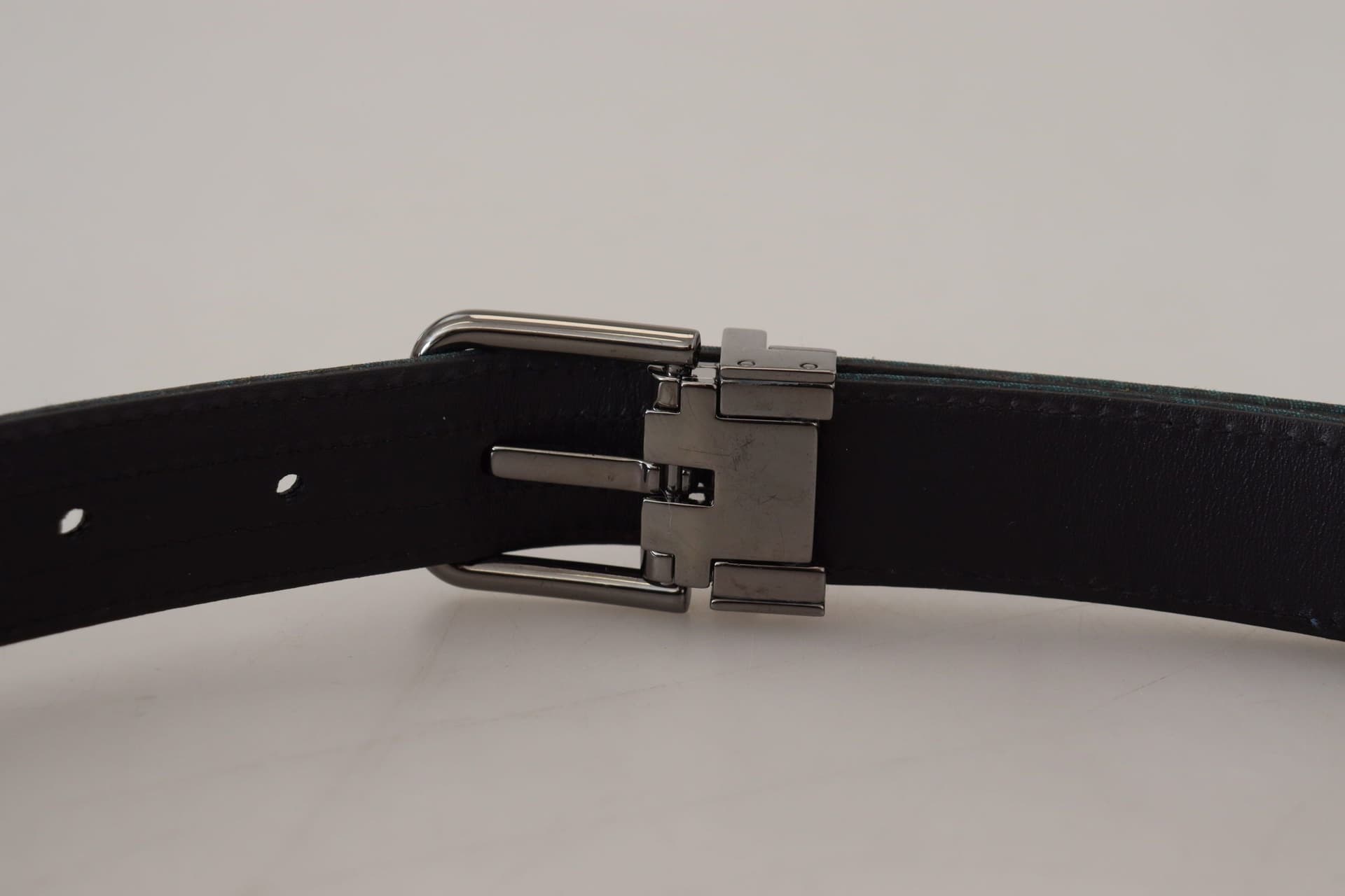 Dolce & Gabbana Blue Jacquard Moire Silver Metal Belt Men - 6