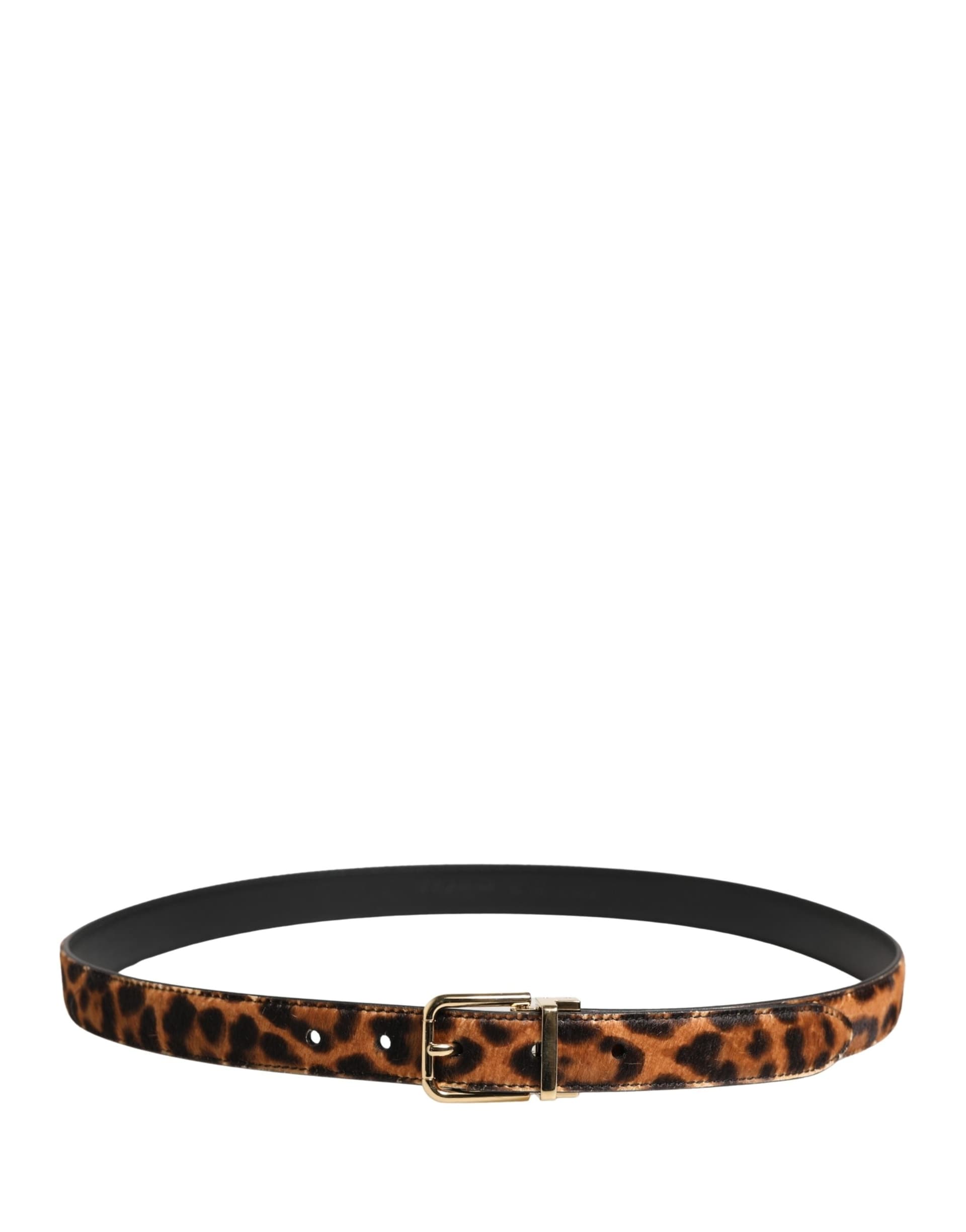 Dolce & Gabbana Brown Calf Fur Leopard Metal Buckle Belt - 3
