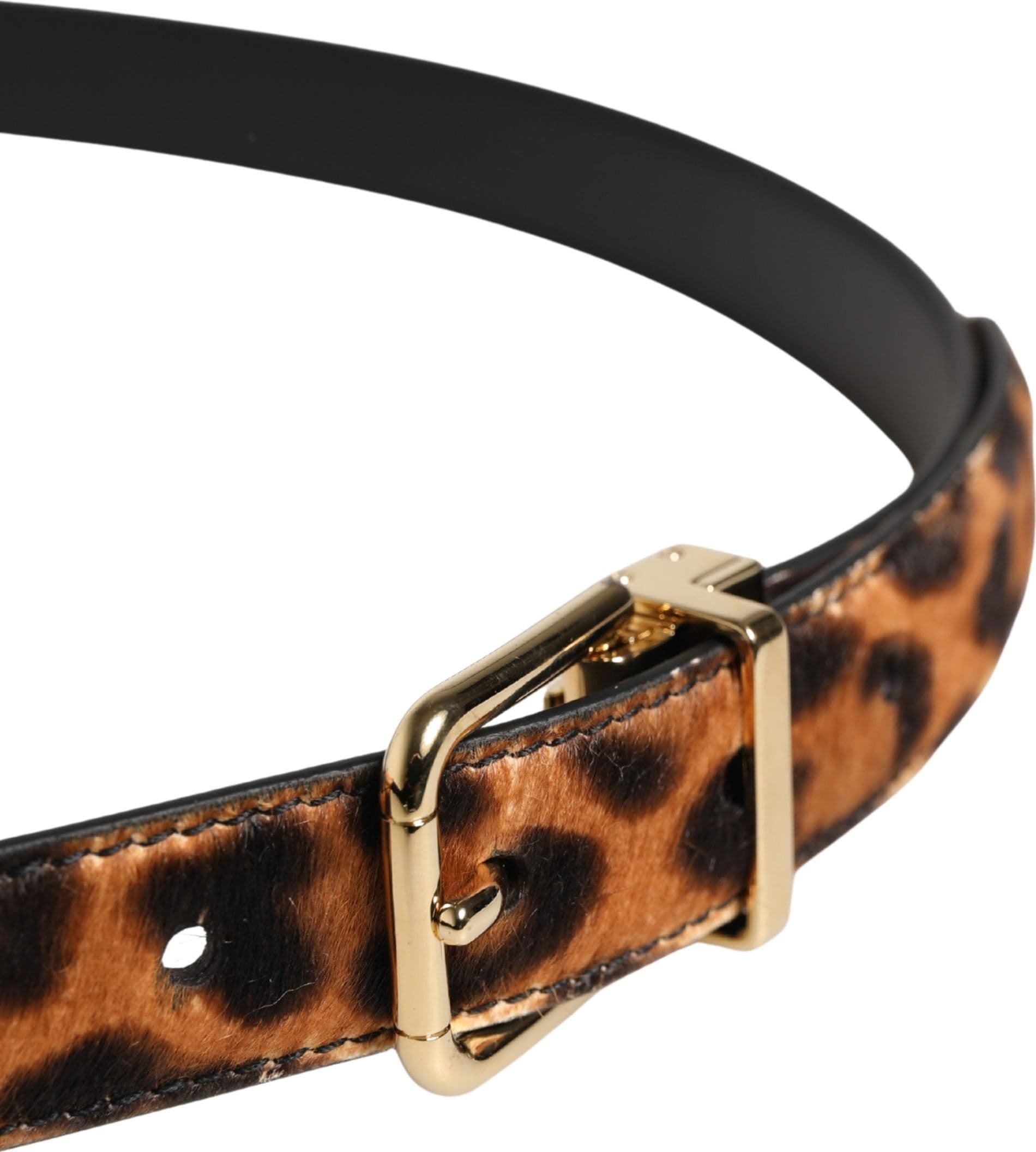 Dolce & Gabbana Brown Calf Fur Leopard Metal Buckle Belt - 4