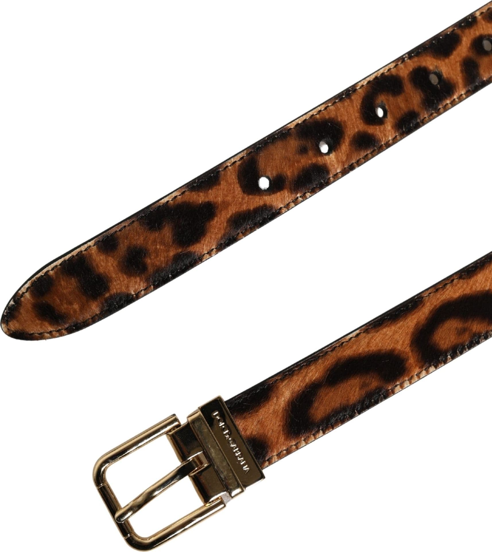 Dolce & Gabbana Brown Calf Fur Leopard Metal Buckle Belt - 7