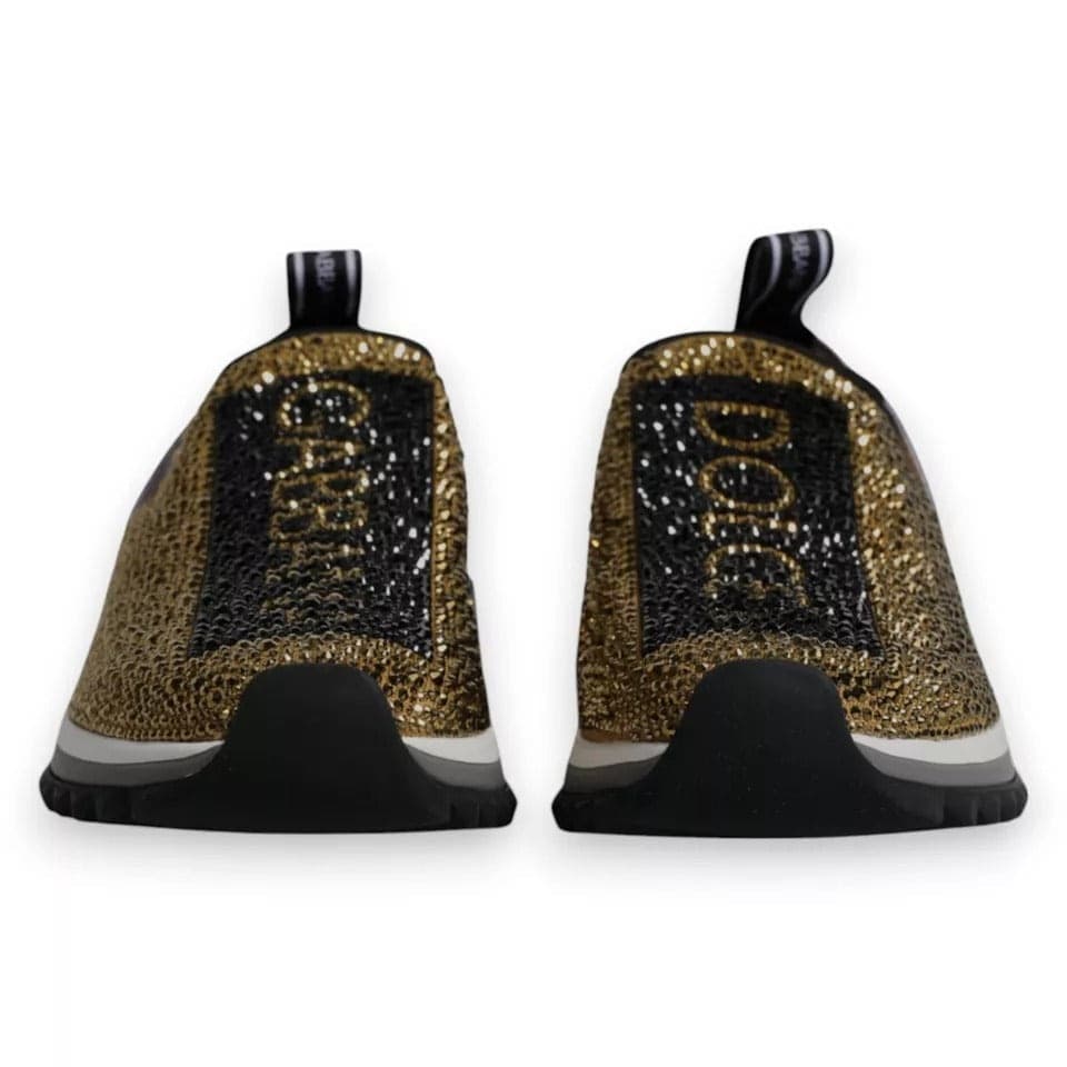Dolce & Gabbana Gold Rhinestones Sorrento Sneakers Shoes - 2