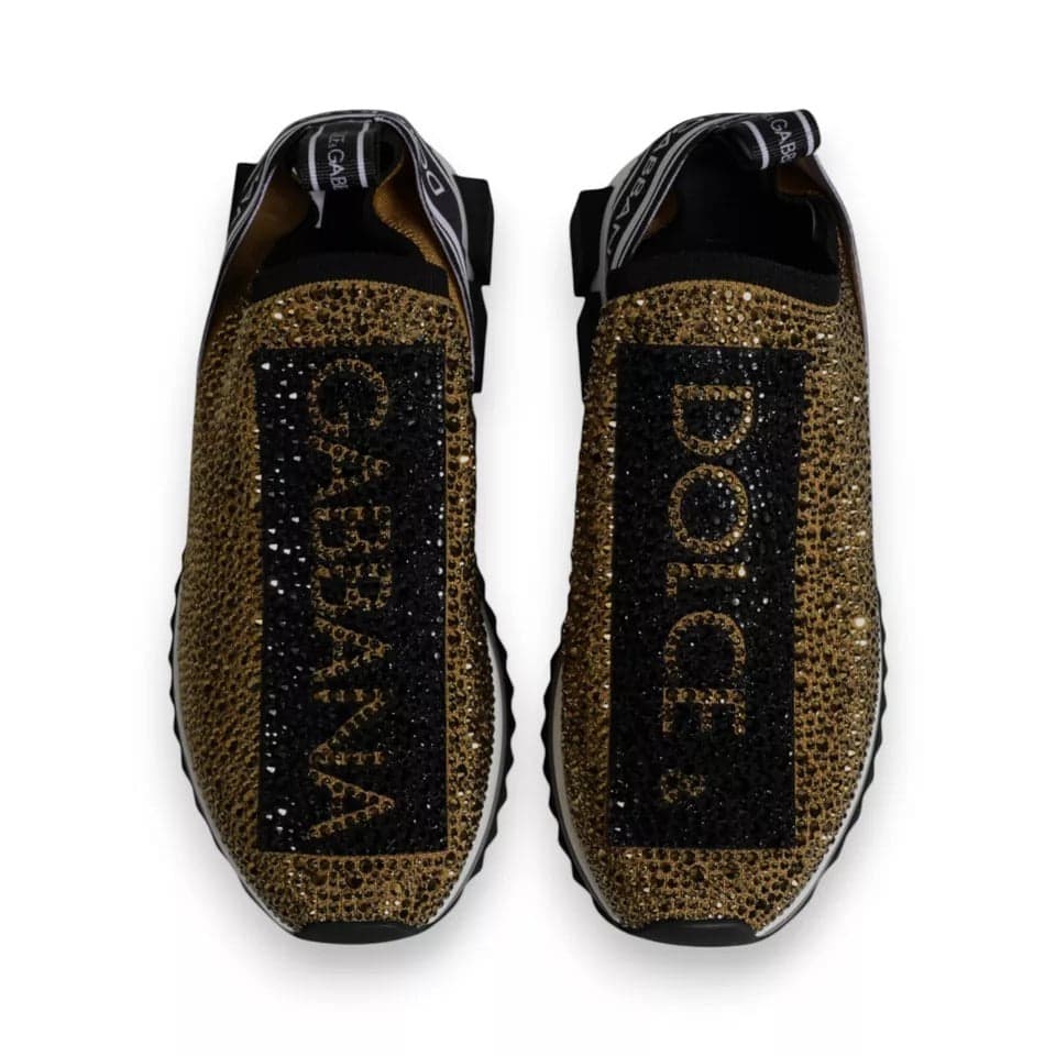 Dolce & Gabbana Gold Rhinestones Sorrento Sneakers Shoes - 3