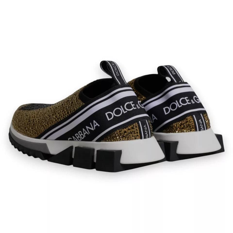 Dolce & Gabbana Gold Rhinestones Sorrento Sneakers Shoes - 4