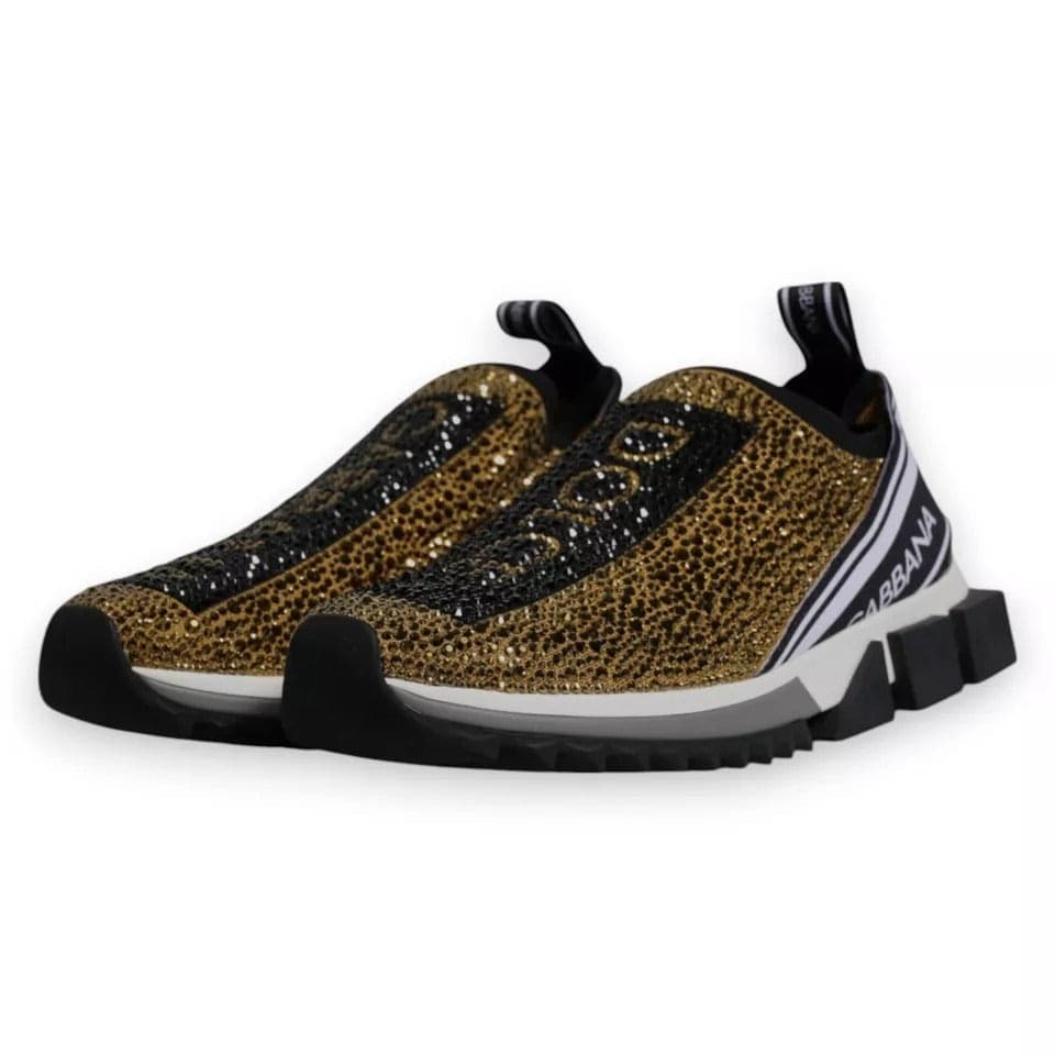 Dolce & Gabbana Gold Rhinestones Sorrento Sneakers Shoes - 6