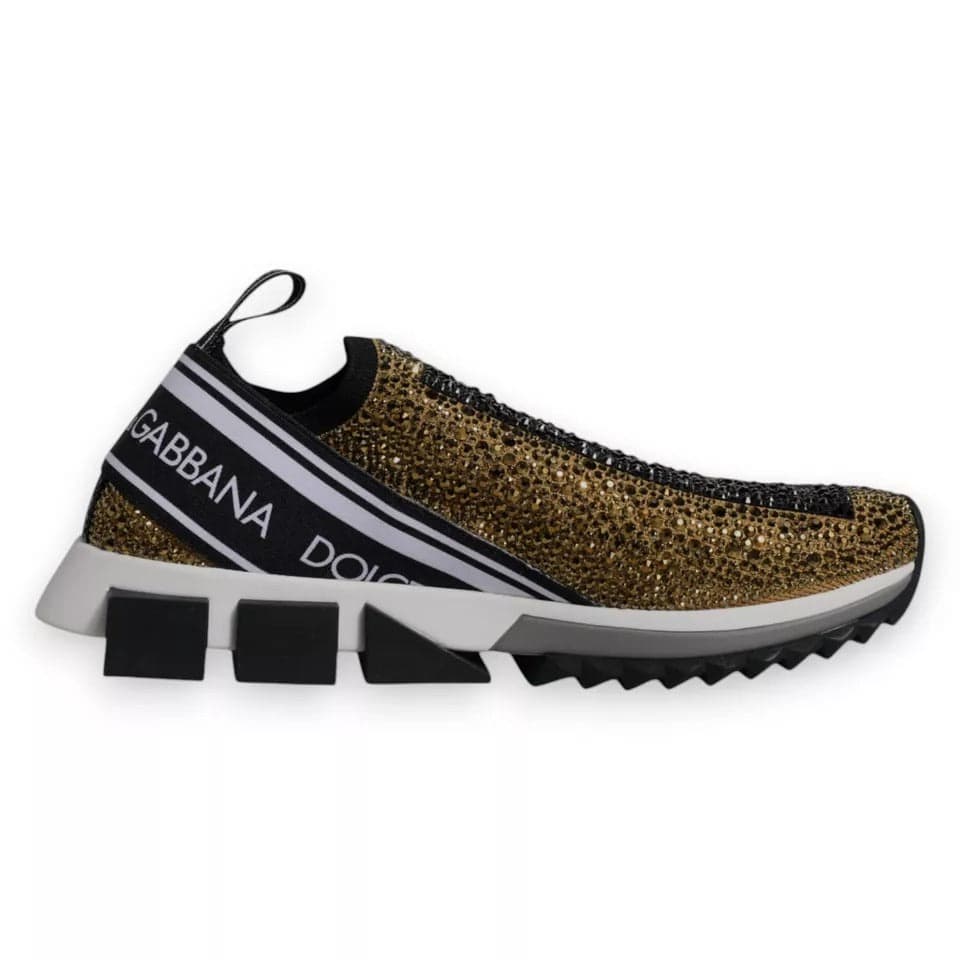 Dolce & Gabbana Gold Rhinestones Sorrento Sneakers Shoes - 7