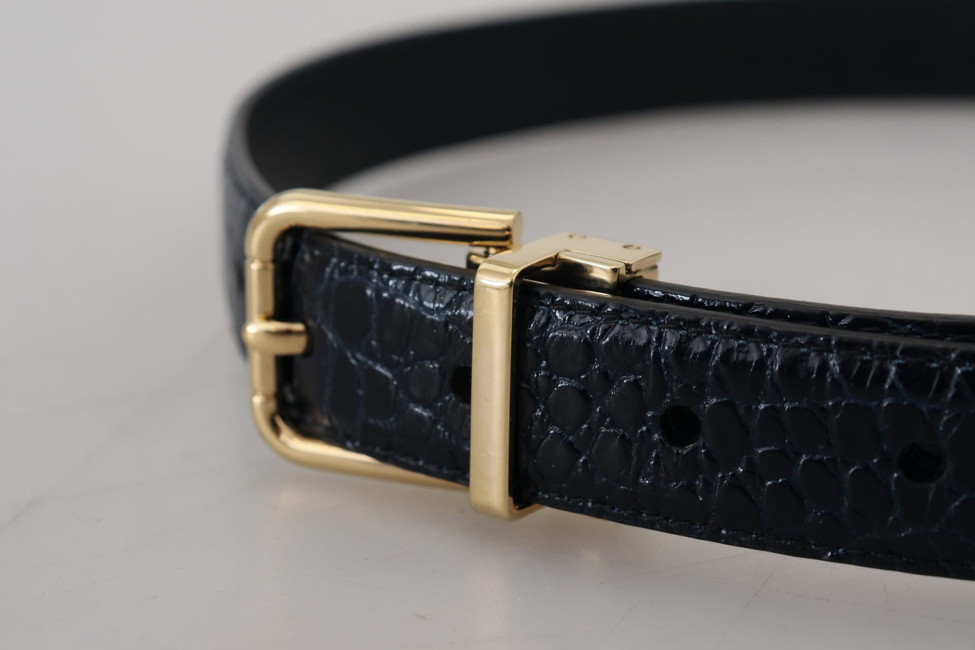 Dolce & Gabbana Blue Exotic Leather Gold Metal Buckle Belt - 5