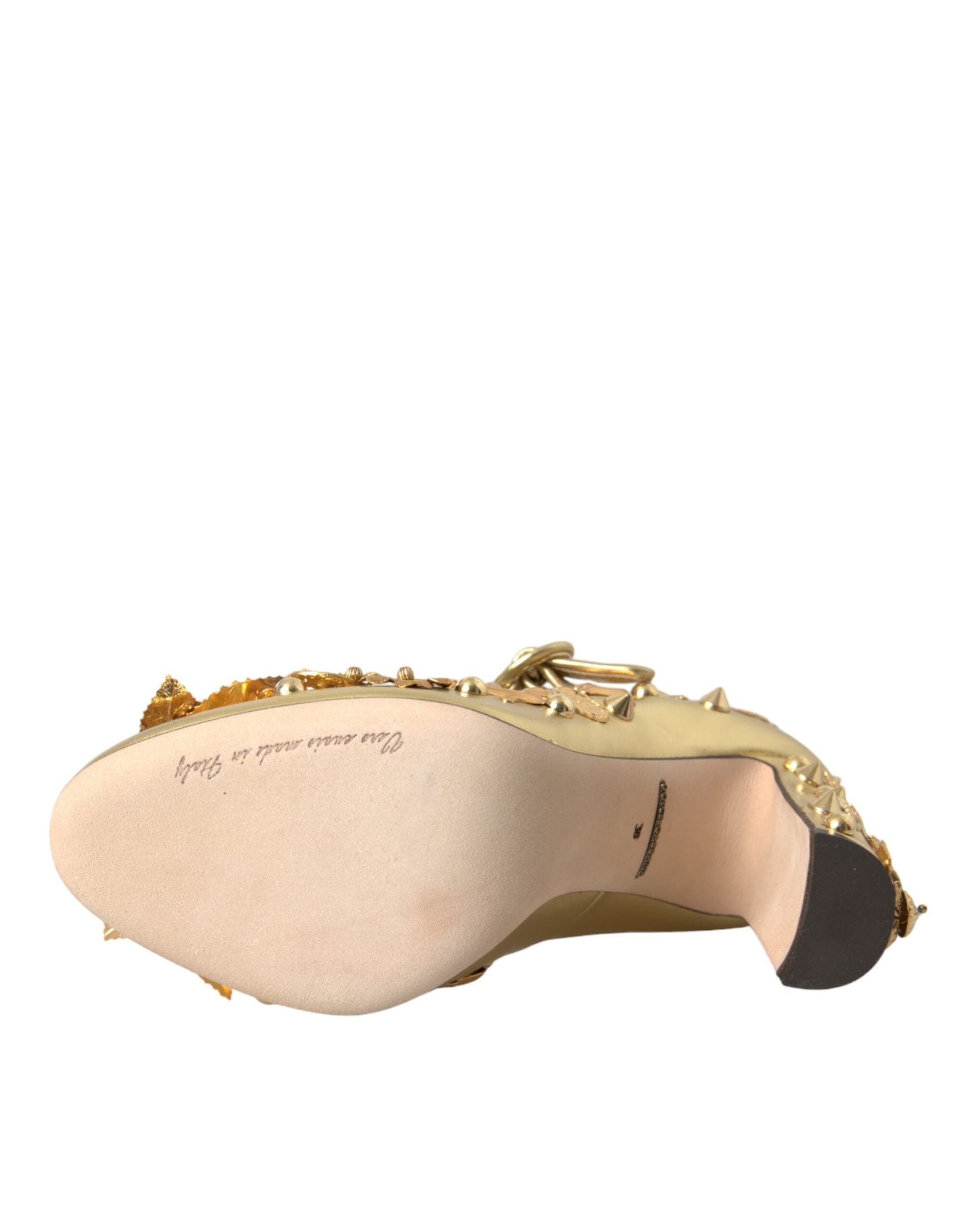 Dolce & Gabbana Gold Leather Crystal Mary Janes Pumps Shoes - 6