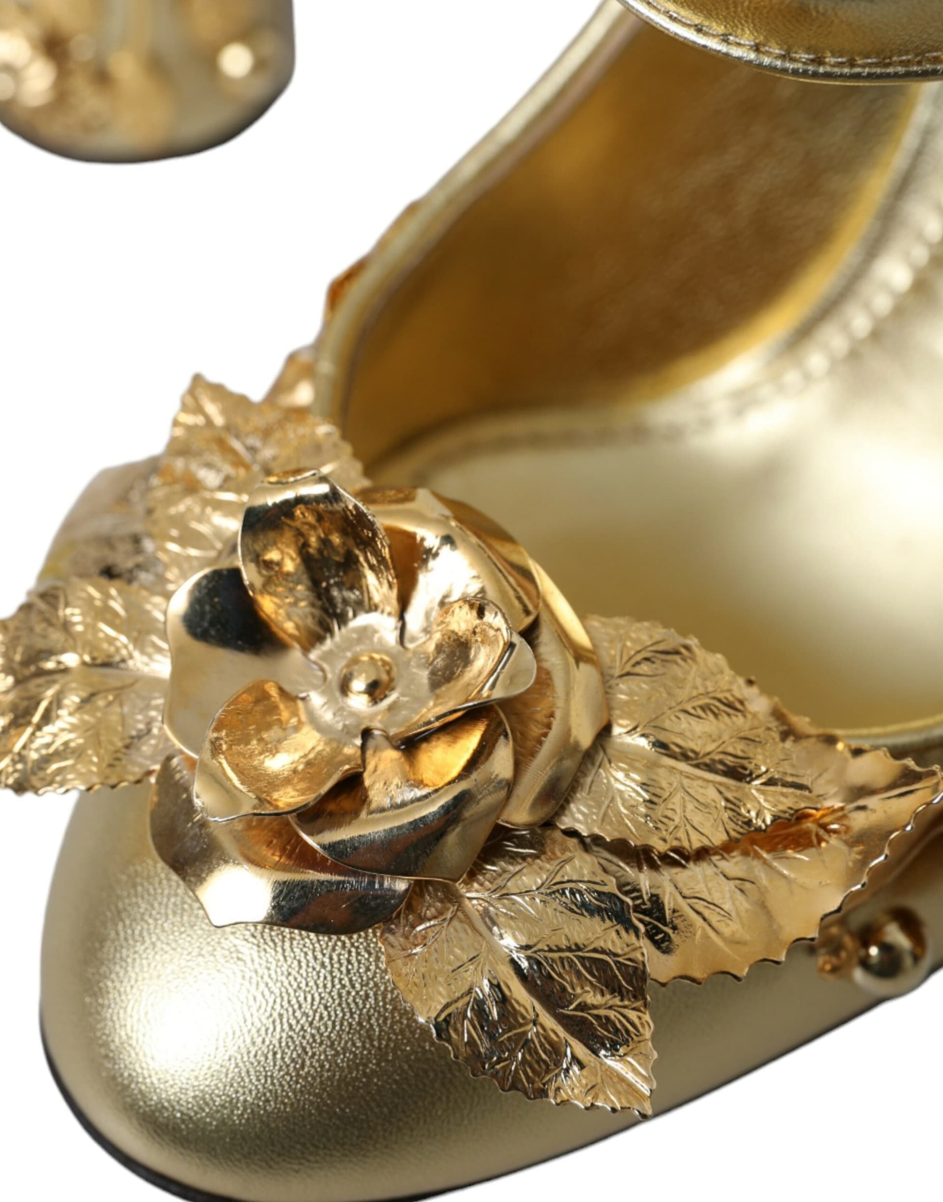 Dolce & Gabbana Gold Leather Crystal Mary Janes Pumps Shoes - 8