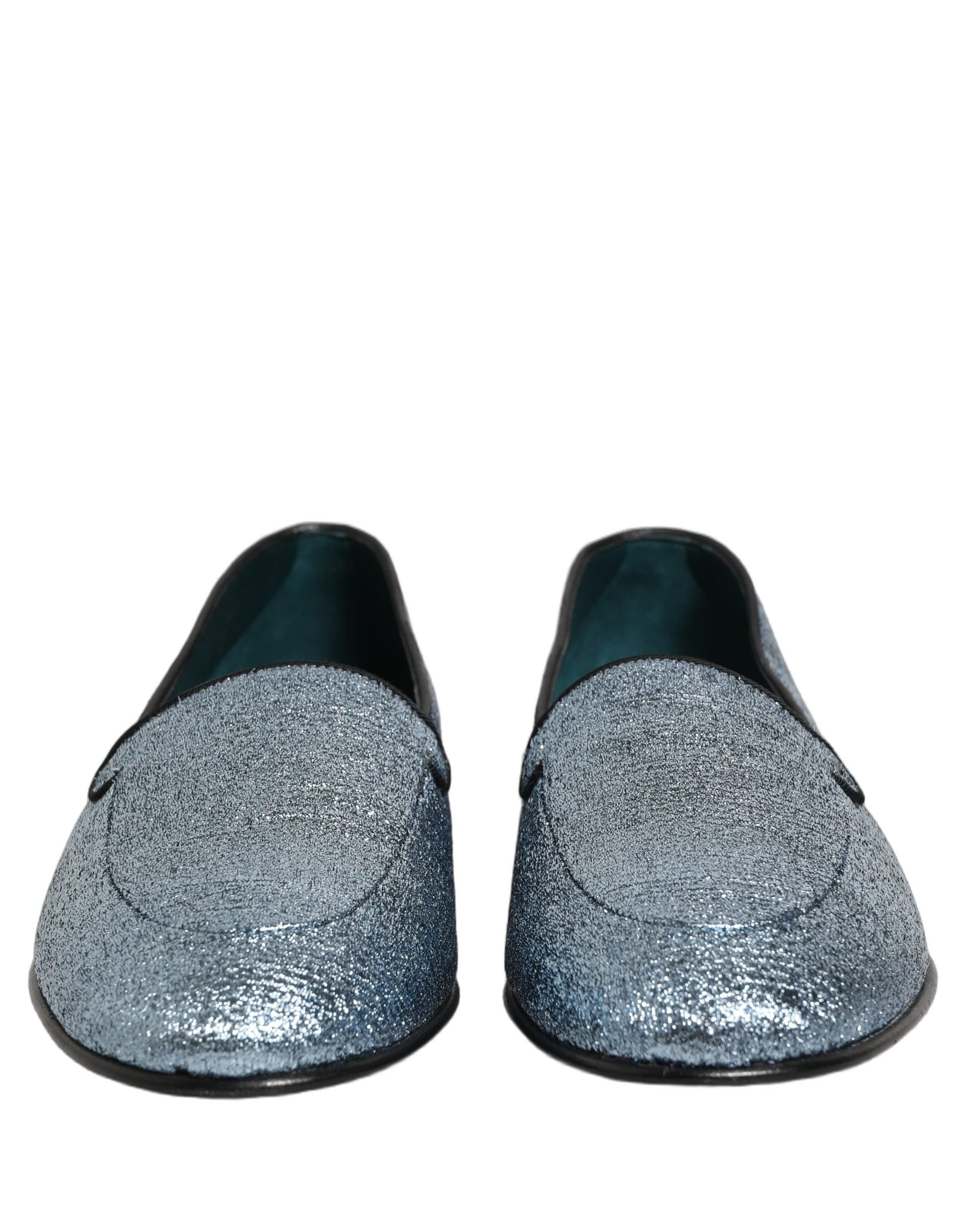 Dolce & Gabbana Blue Glitter Lurex DG Logo Dress Loafers Shoes - 2
