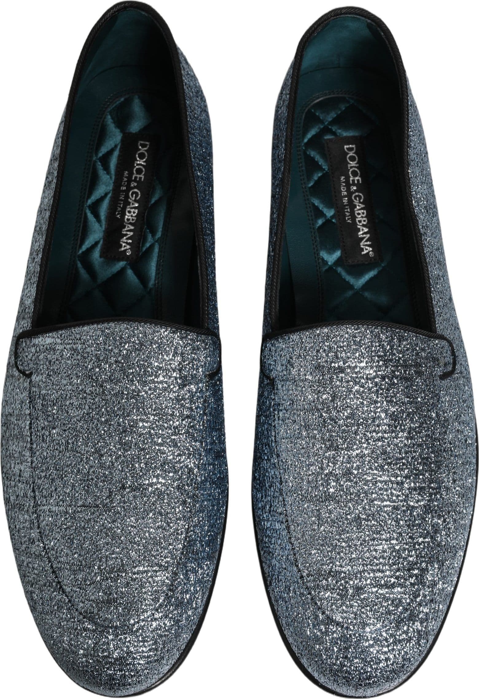 Dolce & Gabbana Blue Glitter Lurex DG Logo Dress Loafers Shoes - 3