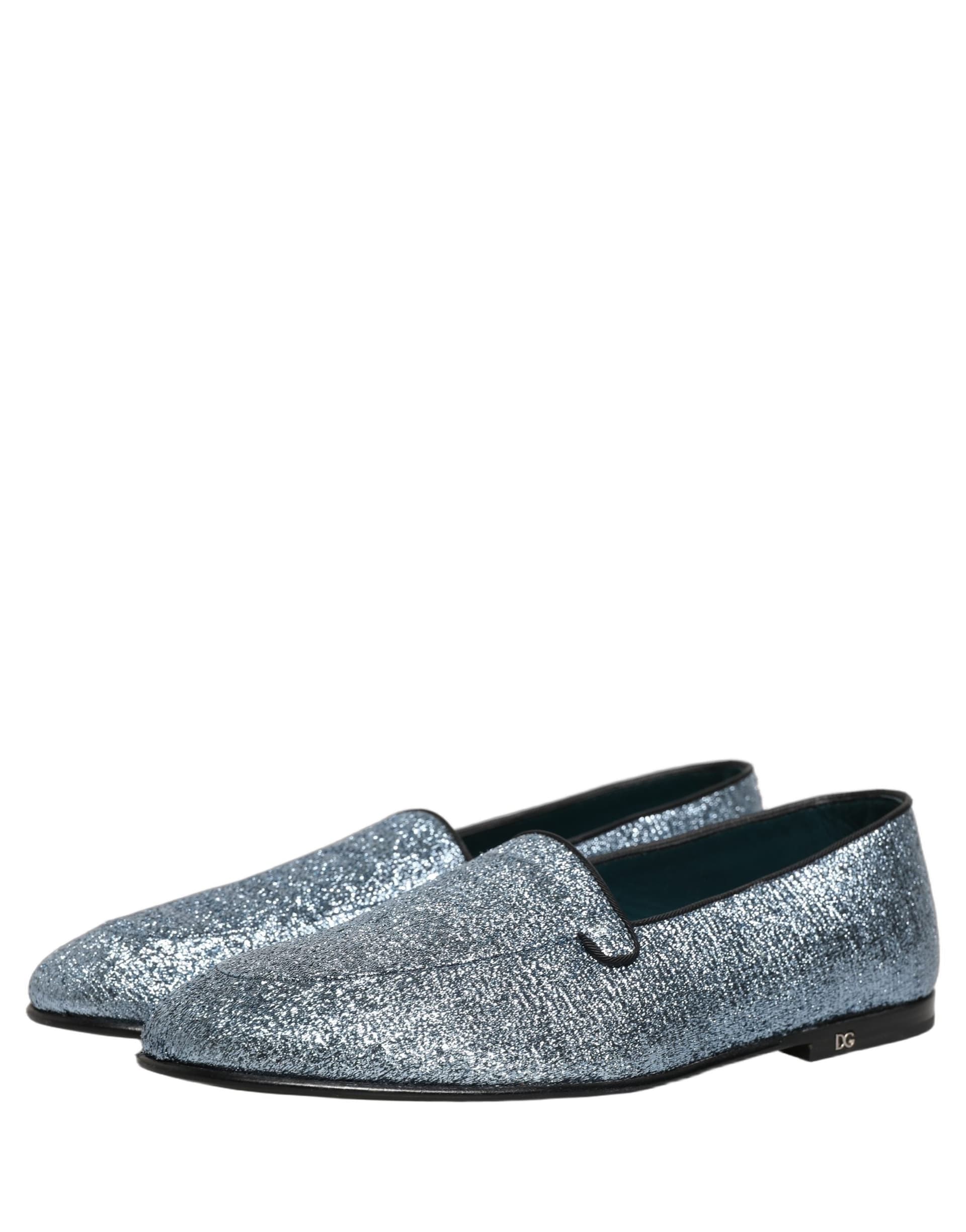 Dolce & Gabbana Blue Glitter Lurex DG Logo Dress Loafers Shoes - 4