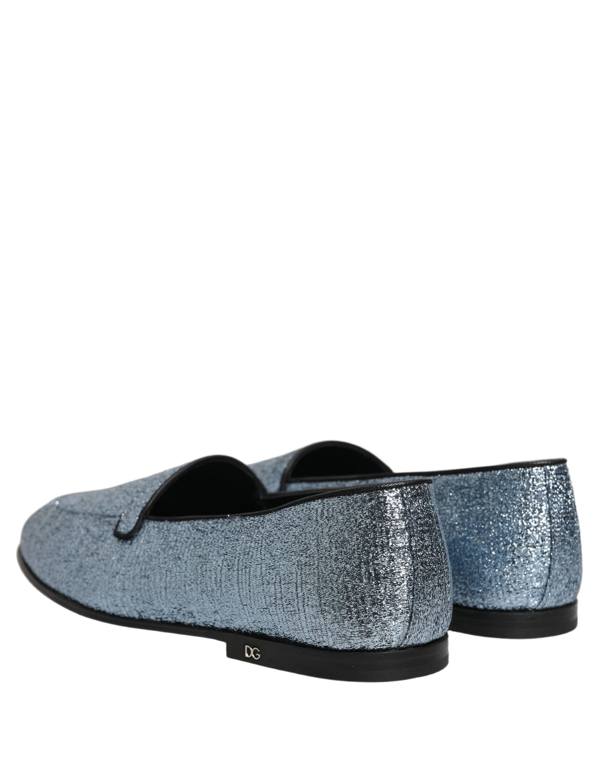Dolce & Gabbana Blue Glitter Lurex DG Logo Dress Loafers Shoes - 5