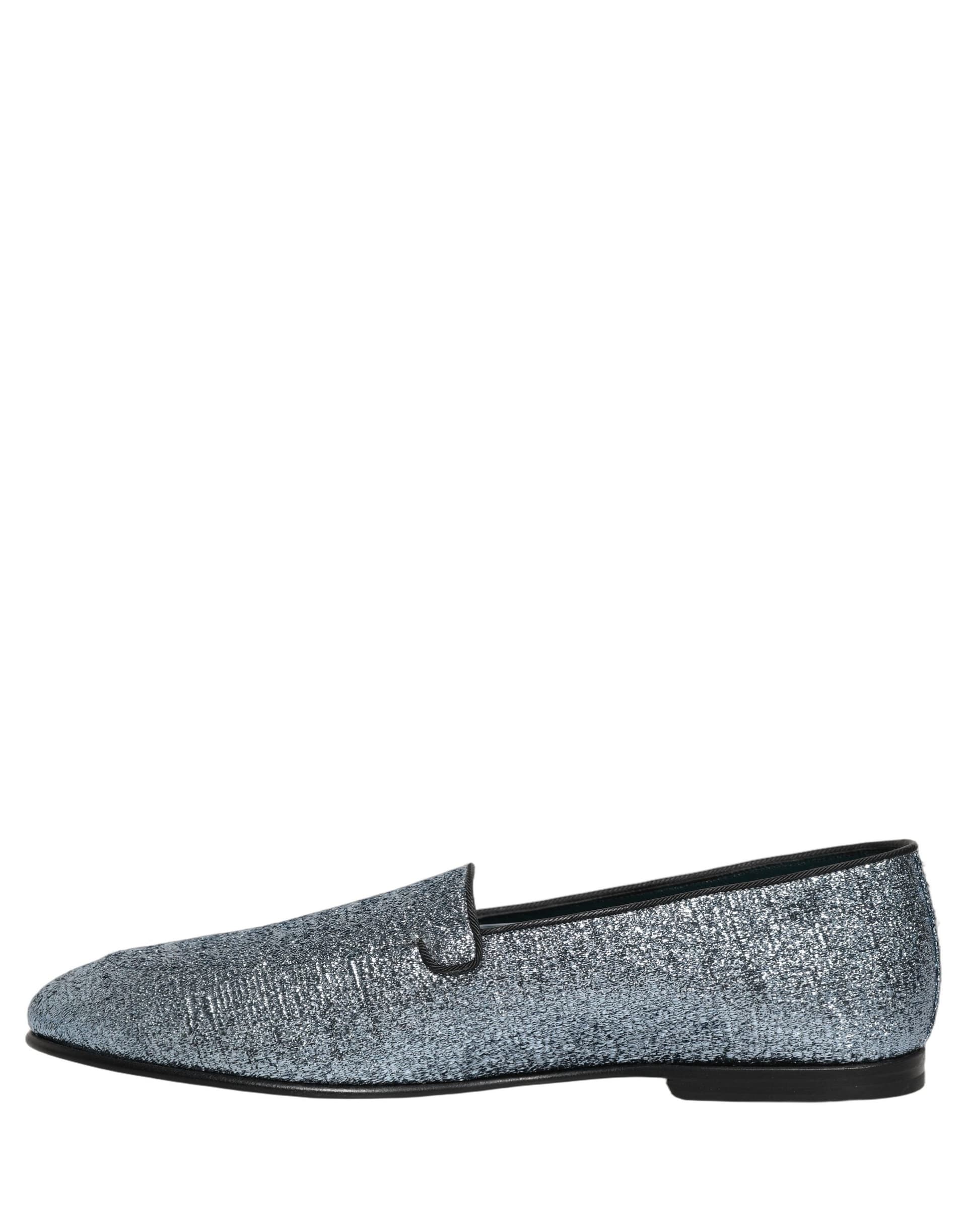 Dolce & Gabbana Blue Glitter Lurex DG Logo Dress Loafers Shoes - 6