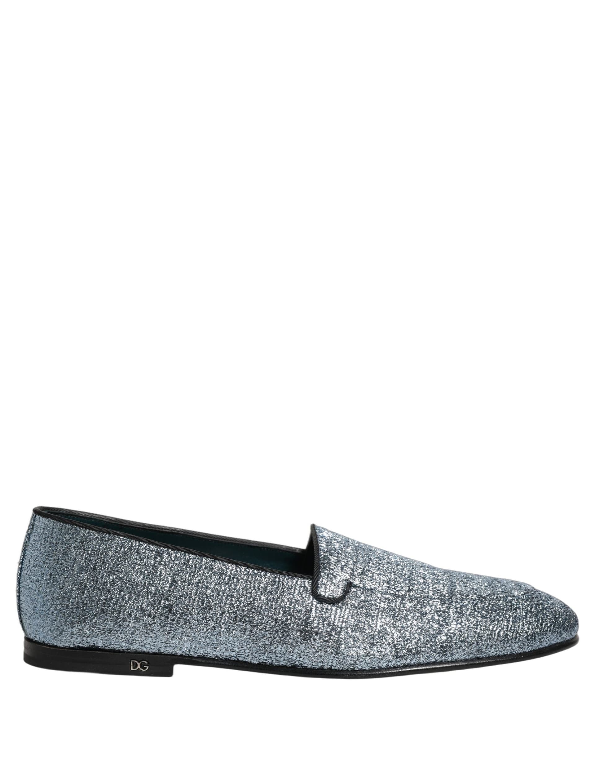 Dolce & Gabbana Blue Glitter Lurex DG Logo Dress Loafers Shoes - 7