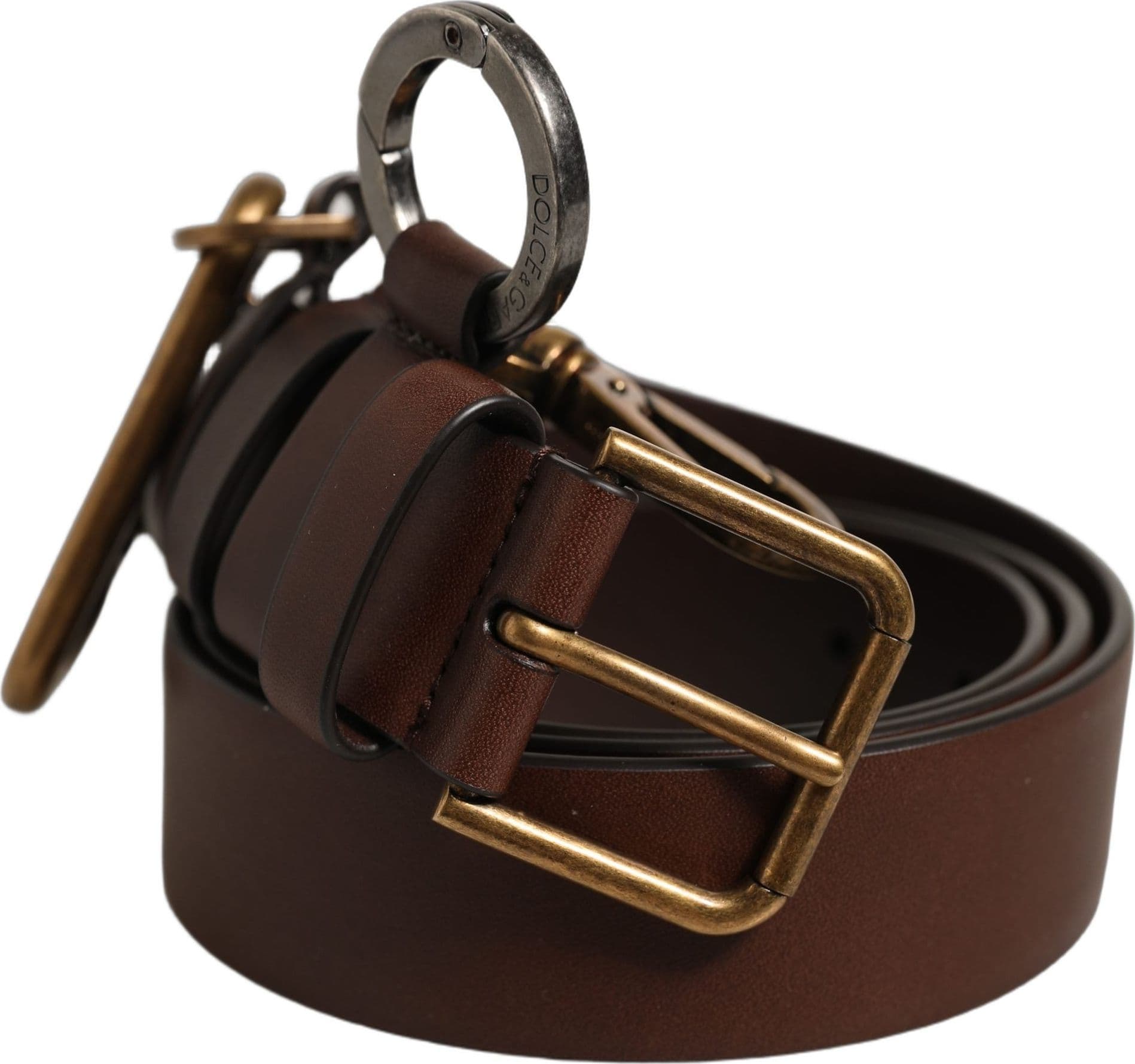 Dolce & Gabbana Men Brown Leather Gold Buckle Carabine Belt - 3