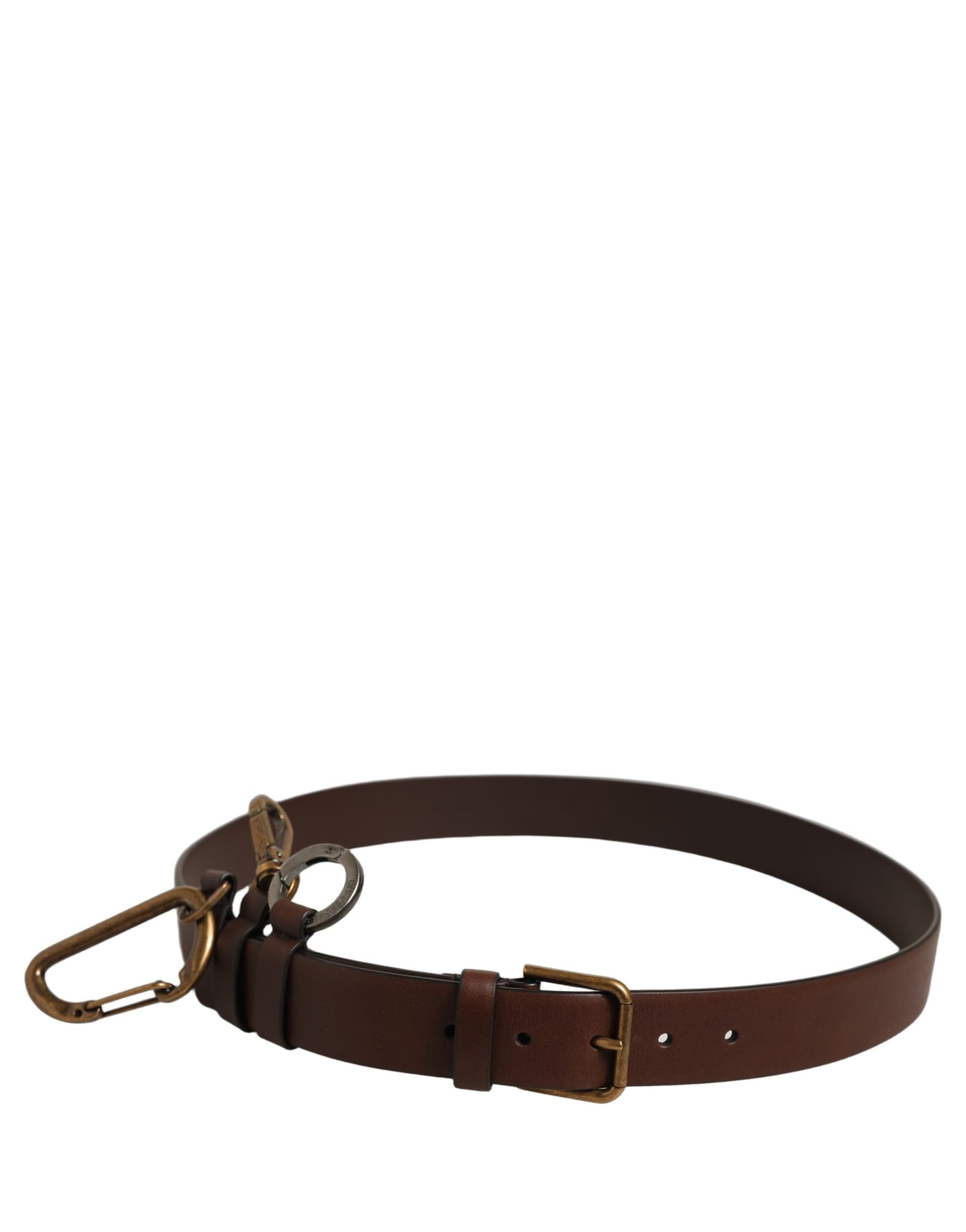 Dolce & Gabbana Men Brown Leather Gold Buckle Carabine Belt - 4