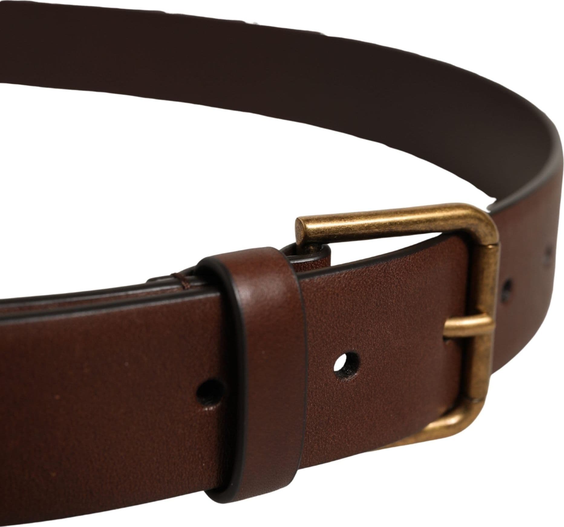 Dolce & Gabbana Men Brown Leather Gold Buckle Carabine Belt - 5