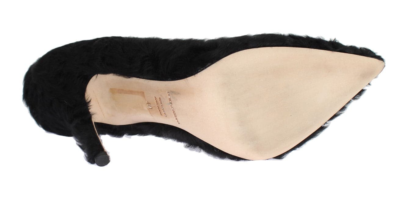 Dolce & Gabbana Black Xiangao Lamb Fur Leather Pumps - 3