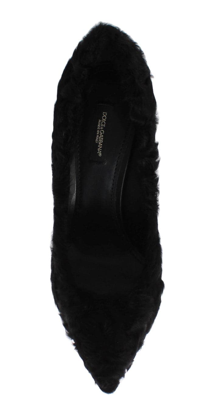 Dolce & Gabbana Black Xiangao Lamb Fur Leather Pumps - 4
