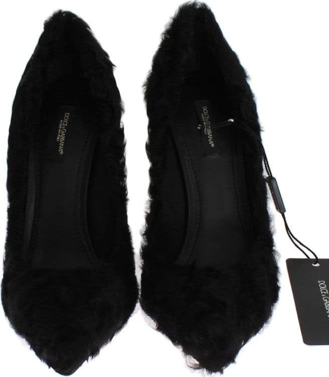 Dolce & Gabbana Black Xiangao Lamb Fur Leather Pumps - 6