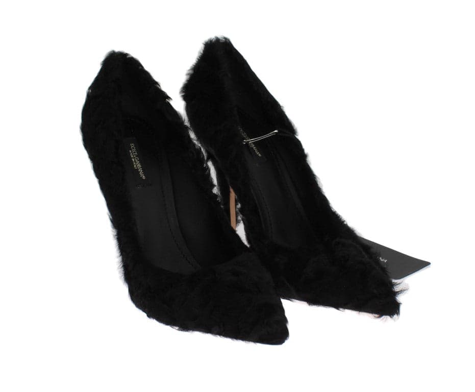 Dolce & Gabbana Black Xiangao Lamb Fur Leather Pumps - 7