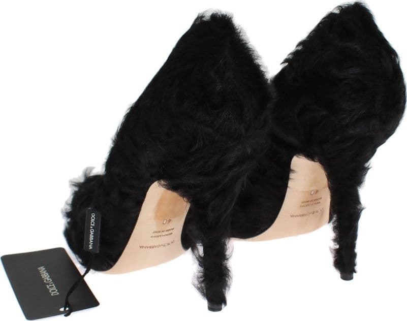 Dolce & Gabbana Black Xiangao Lamb Fur Leather Pumps - 8