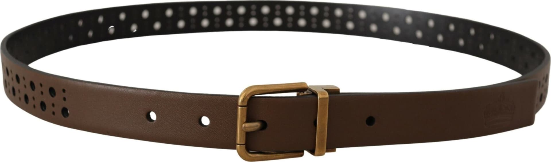 Dolce & Gabbana Brown Leather Perforated Crown Belt - 3