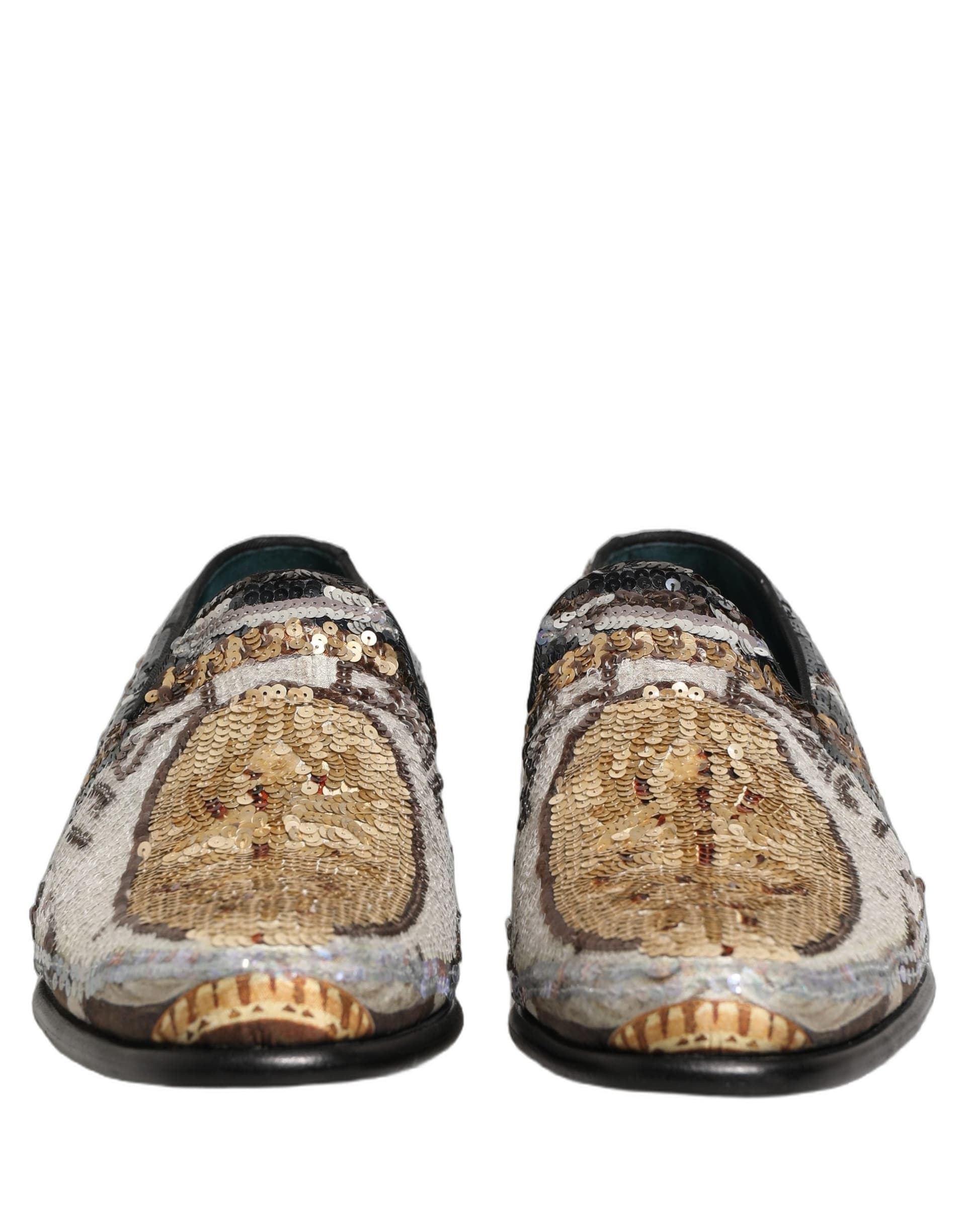 Dolce & Gabbana Multicolor Embroidered Sequin Loafers Shoes - 2