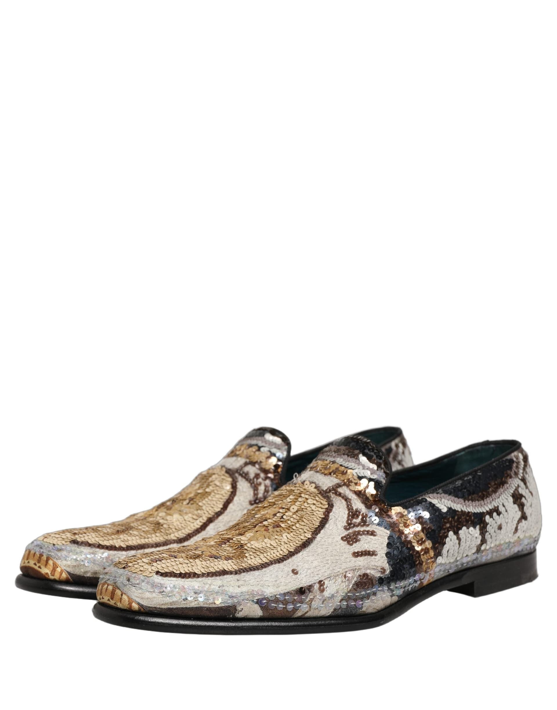 Dolce & Gabbana Multicolor Embroidered Sequin Loafers Shoes - 4