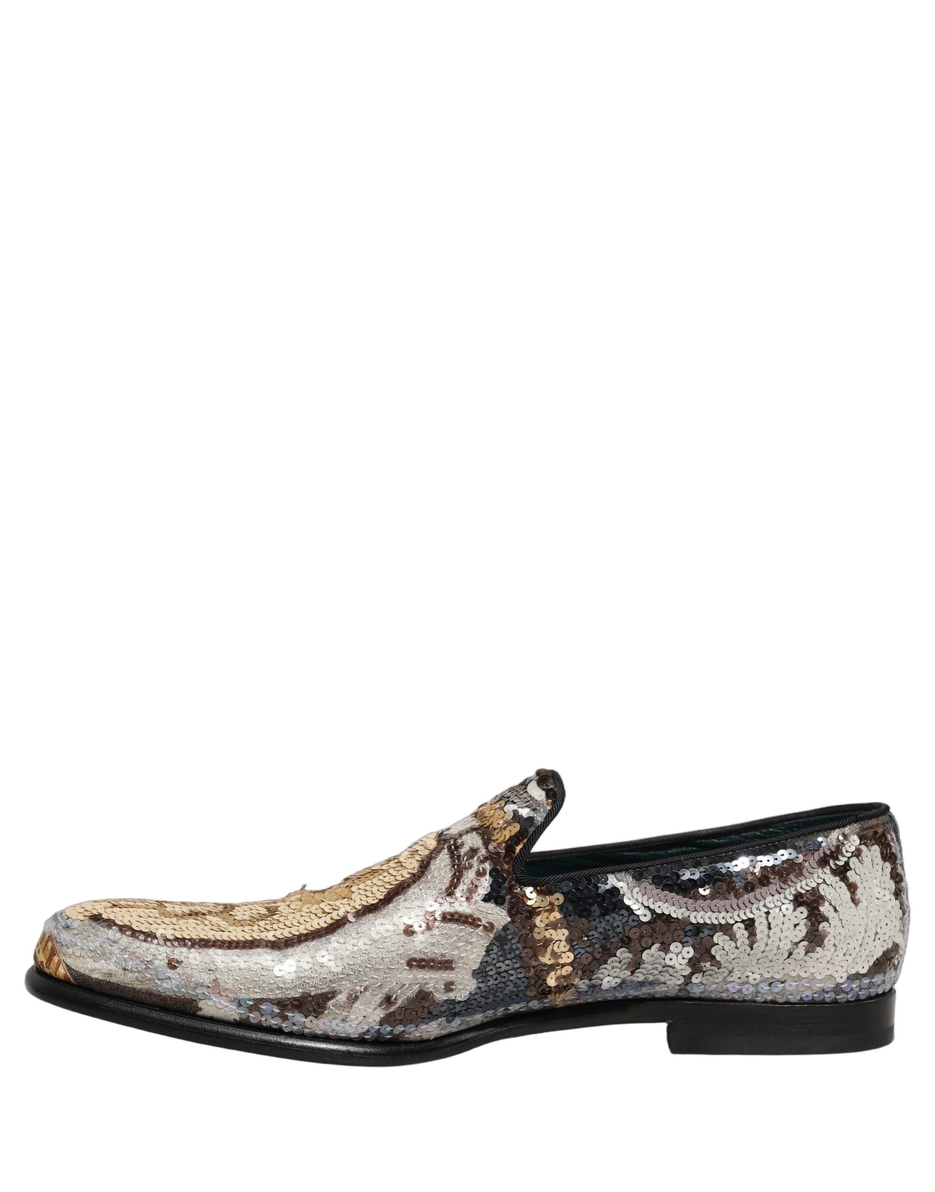 Dolce & Gabbana Multicolor Embroidered Sequin Loafers Shoes - 6